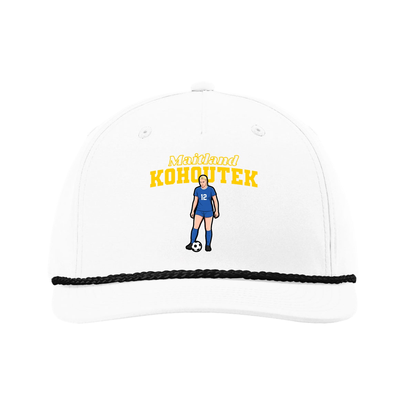 Five-Panel Classic Rope Cap — Name Arch in White
