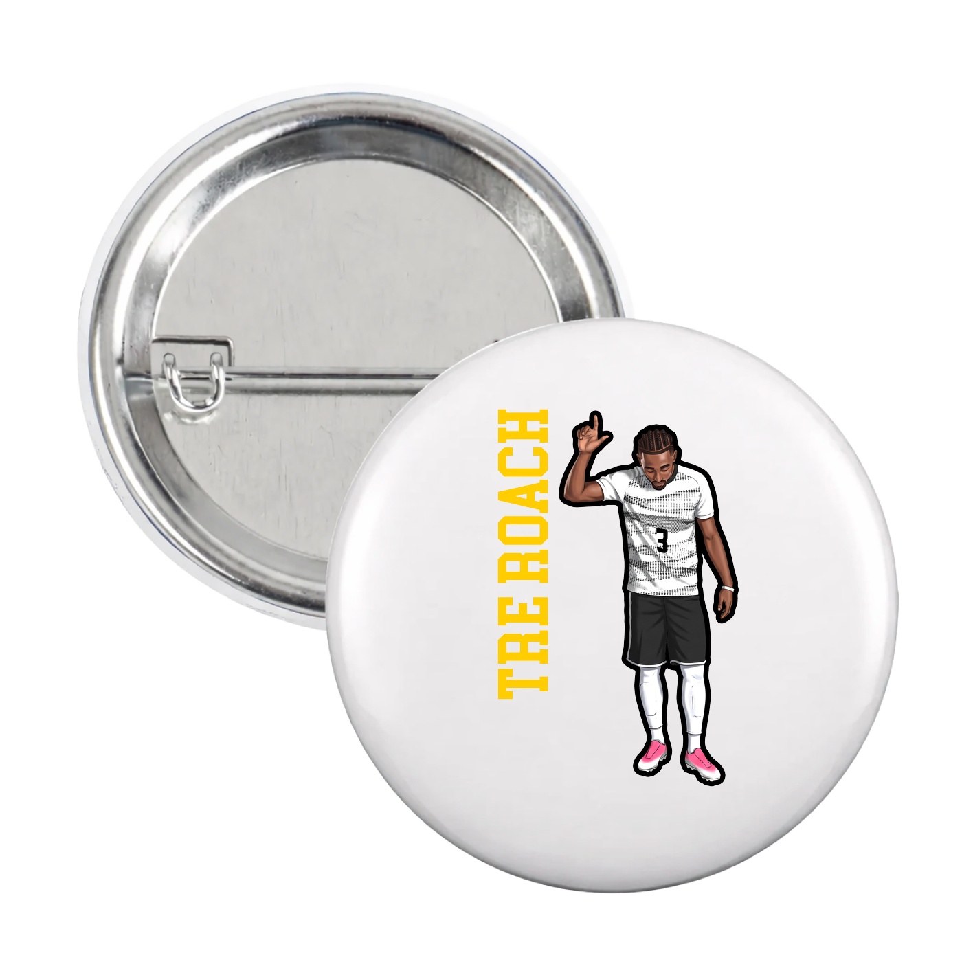 Game Day Button — Name Vertical in White