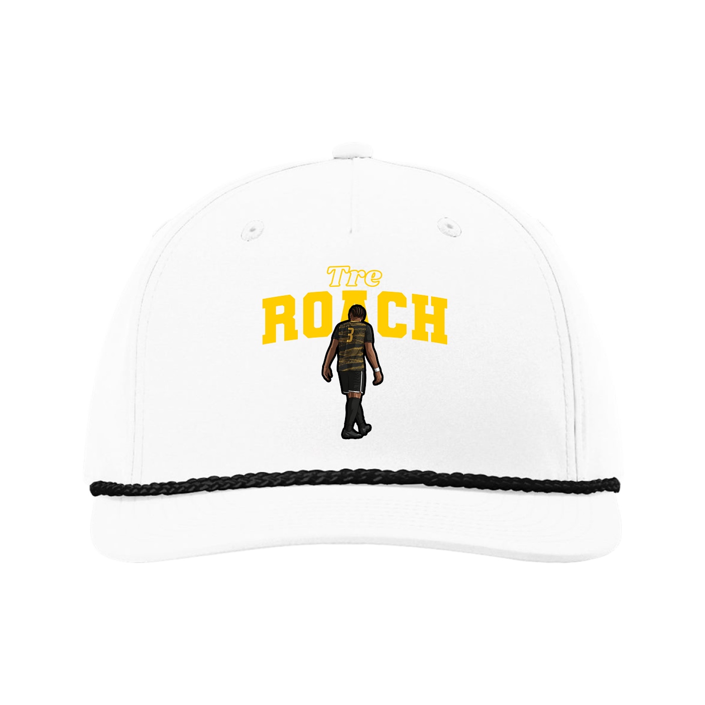 Five-Panel Classic Rope Cap — Name Arch in White