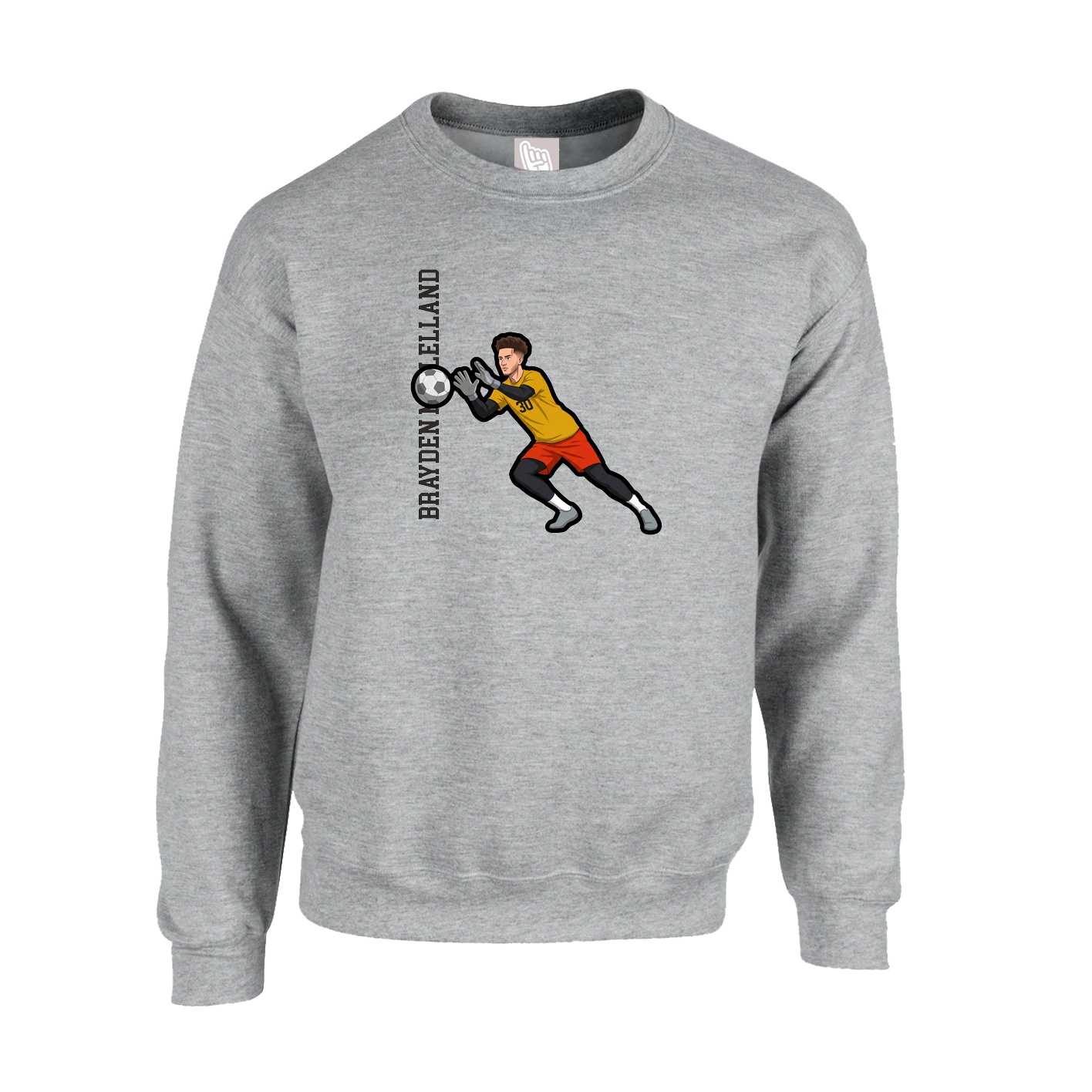 Fleece Crew — Name Vertical in Grey