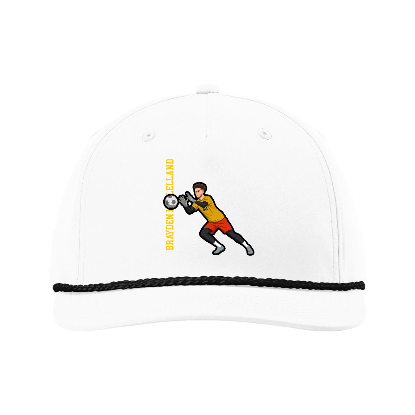 Five-Panel Classic Rope Cap — Name Vertical in White
