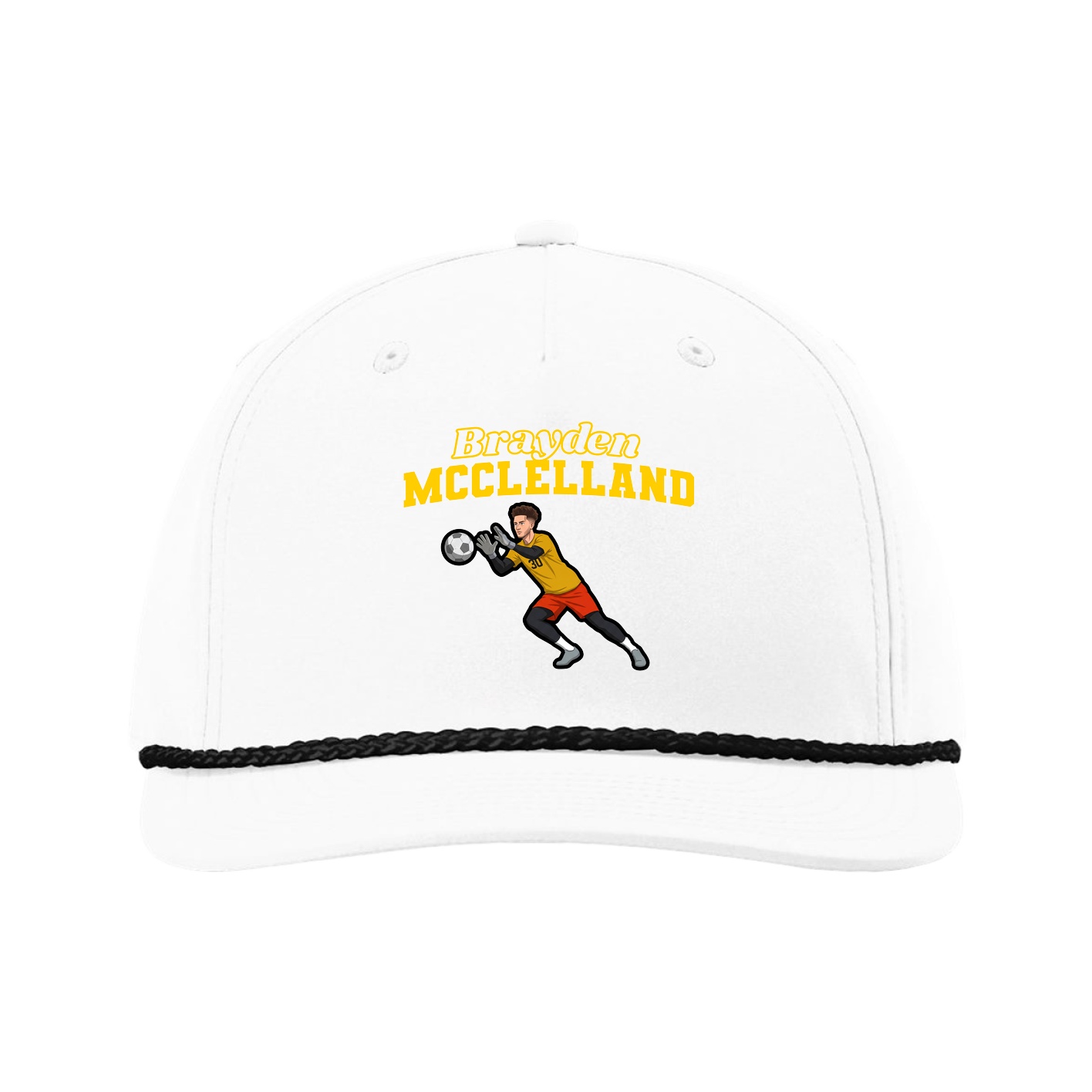 Five-Panel Classic Rope Cap — Name Arch in White