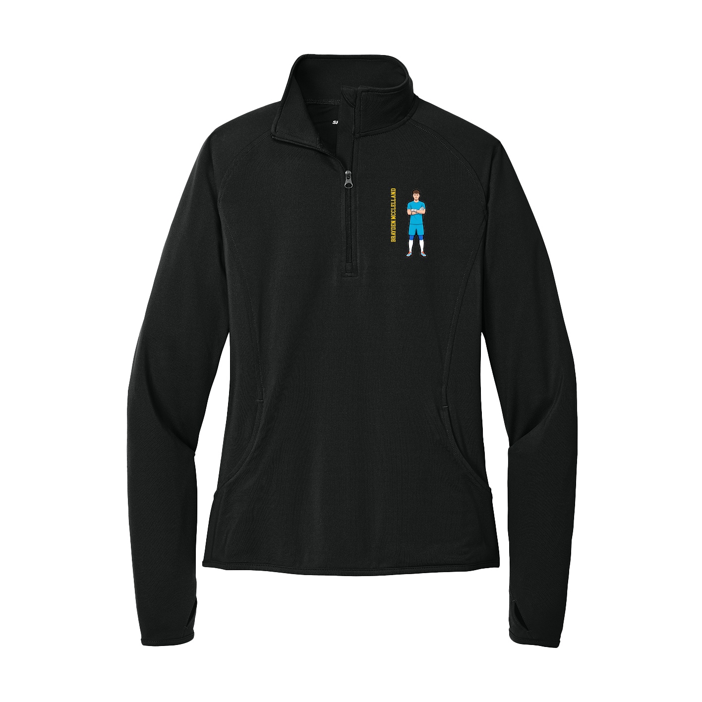 Women's Q-Zip Pullover — Name Vertical in Black