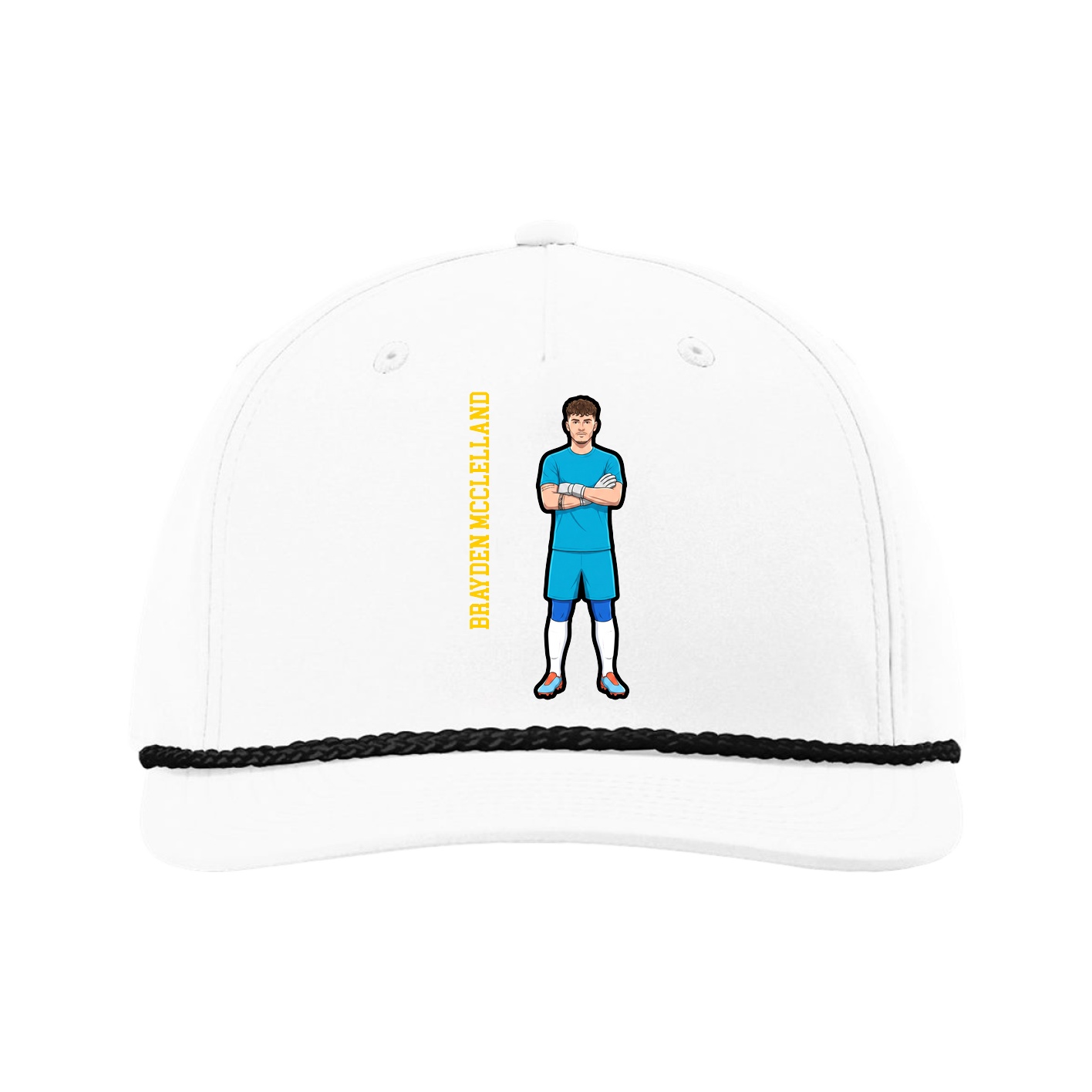Five-Panel Classic Rope Cap — Name Vertical in White