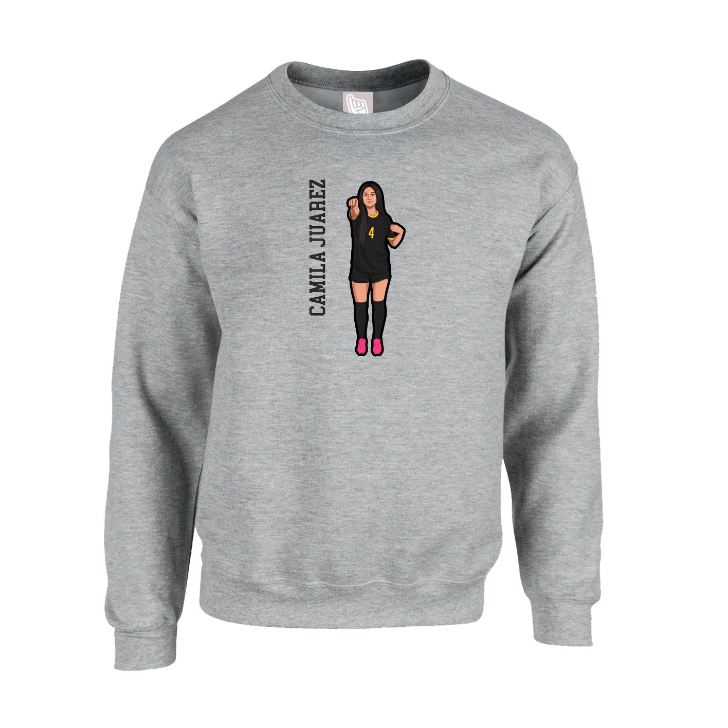 Fleece Crew — Name Vertical in Grey