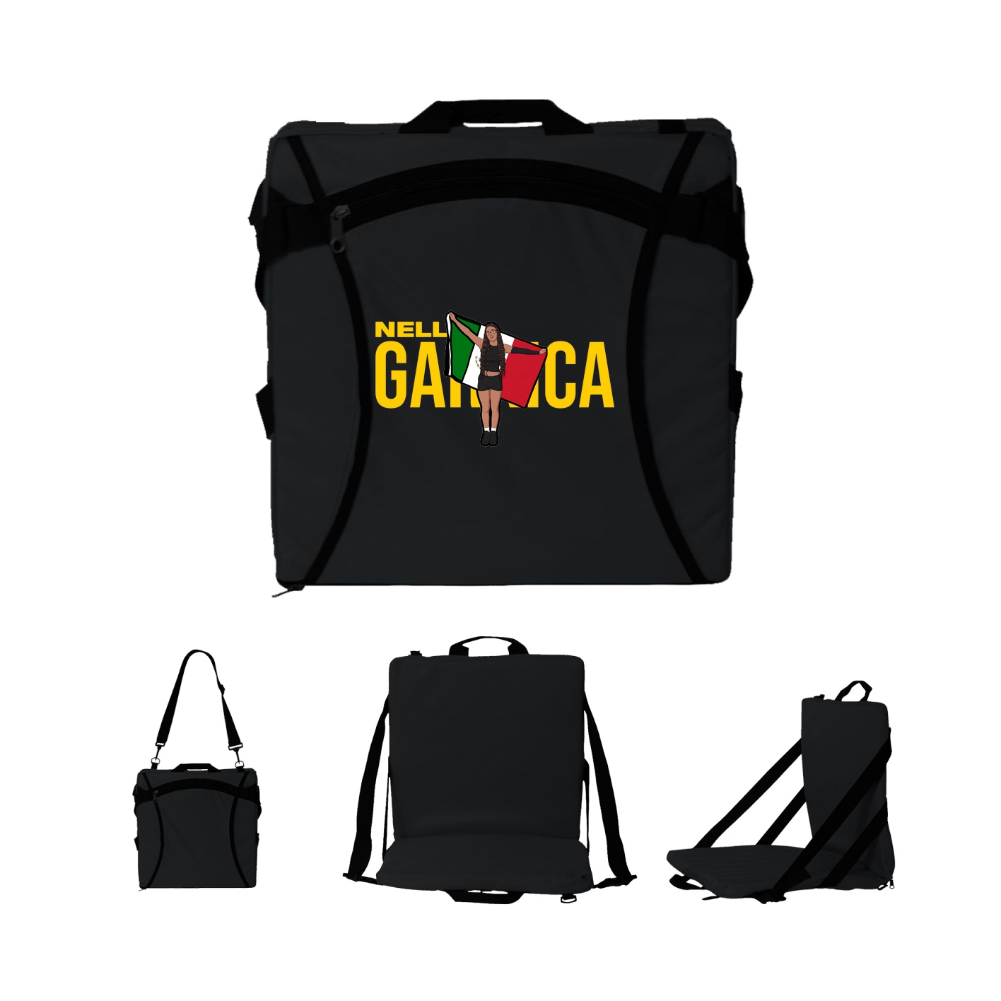 Folding Stadium Seat — Player Name in Black
