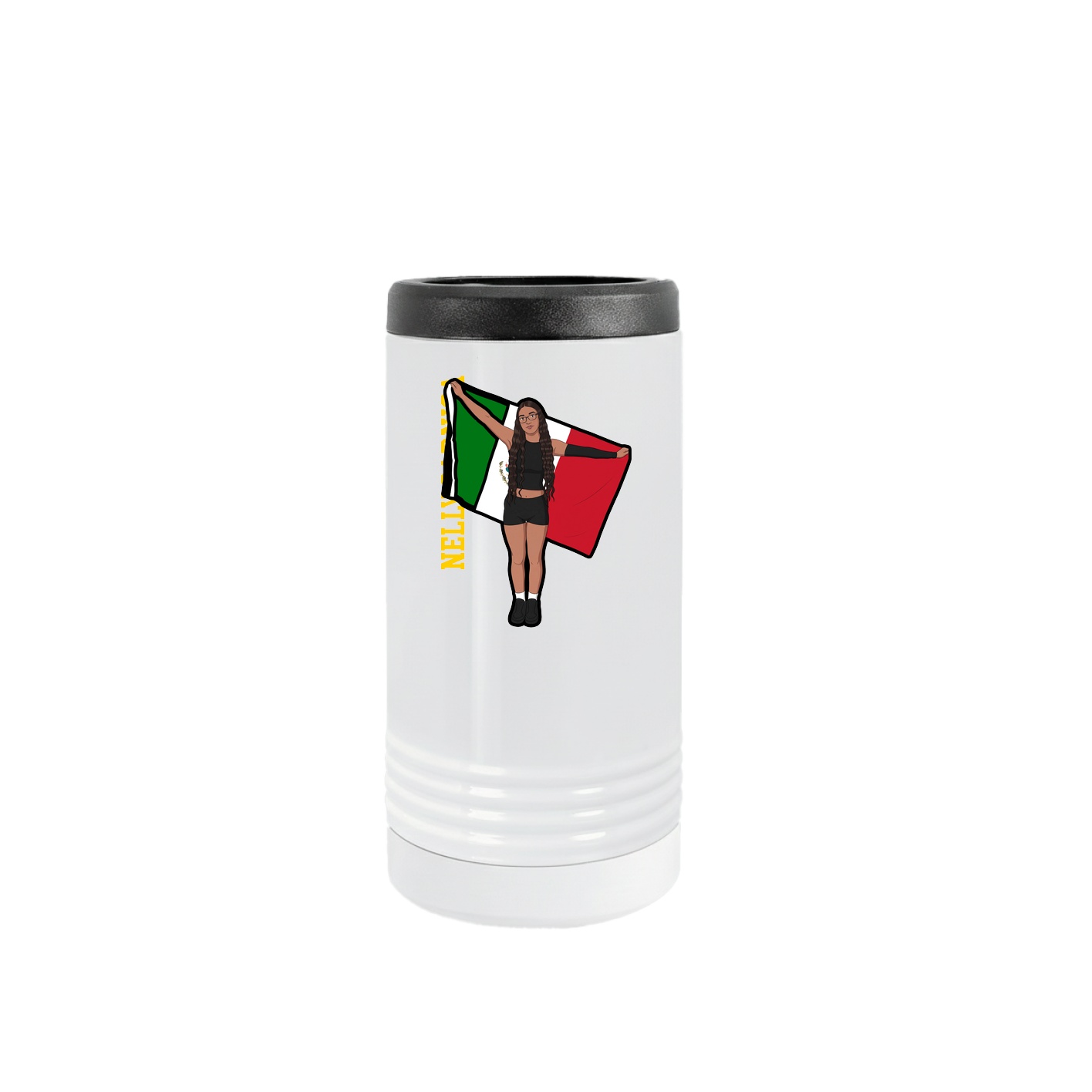Slim Beverage Holder — Name Vertical in White