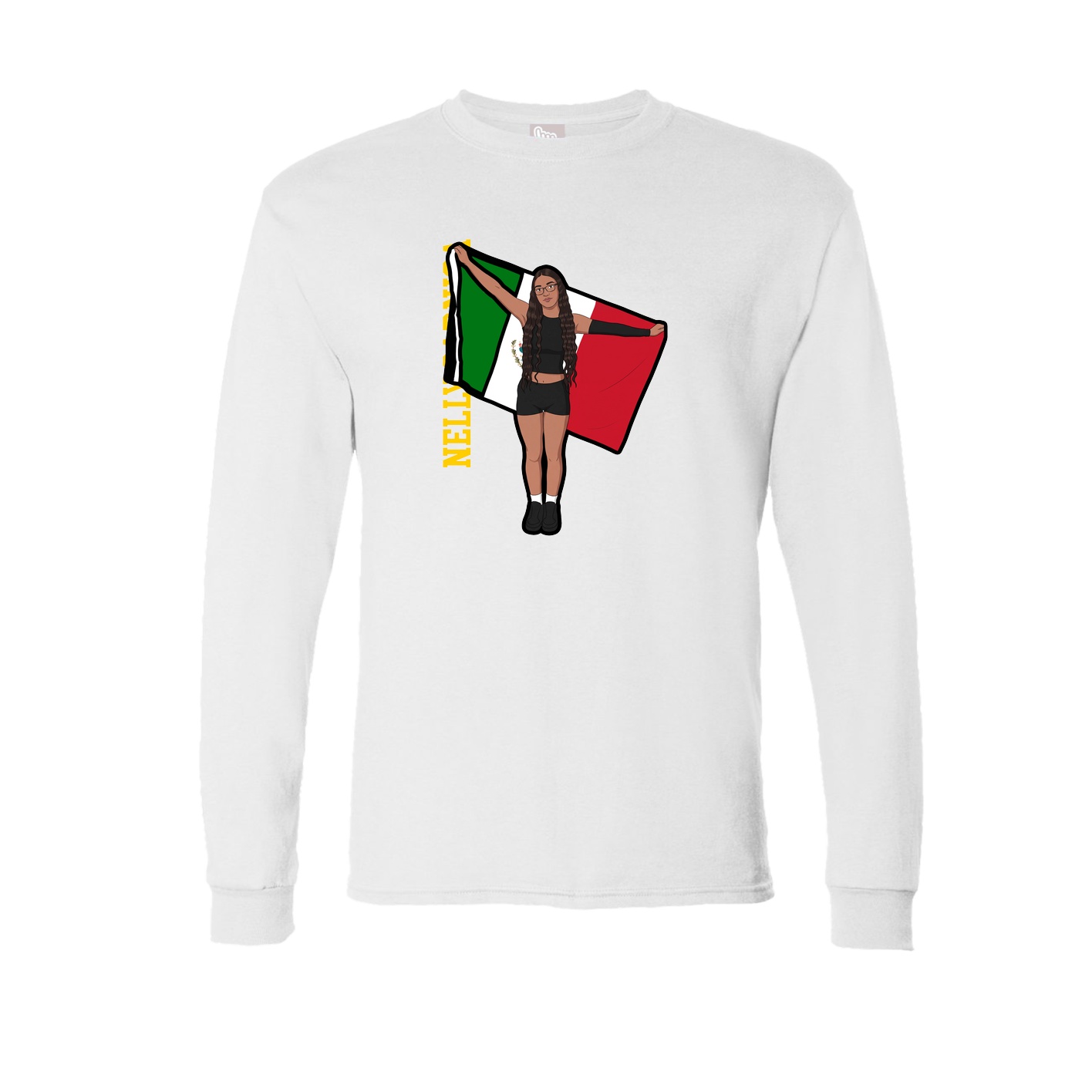 Long Sleeve Tee — Name Vertical in White