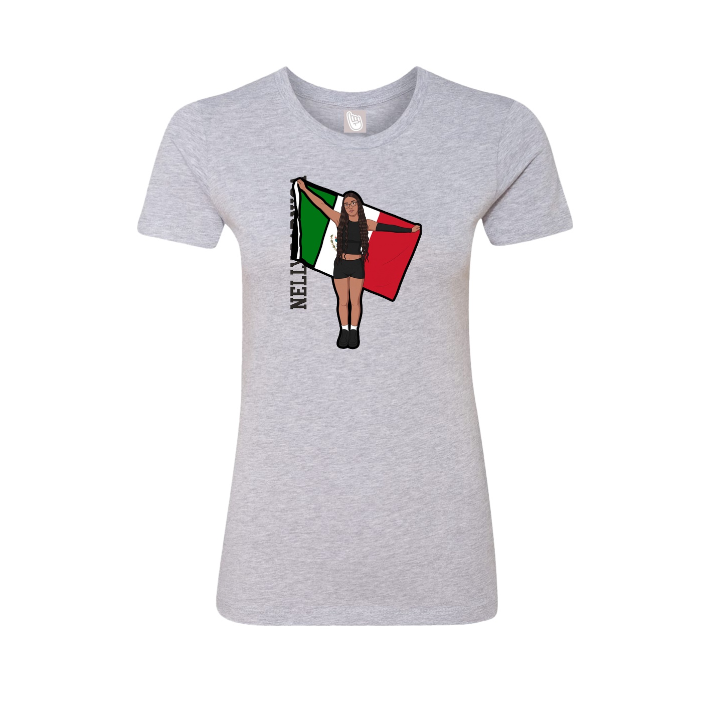 Fitted Women's Tee — Name Vertical in Grey