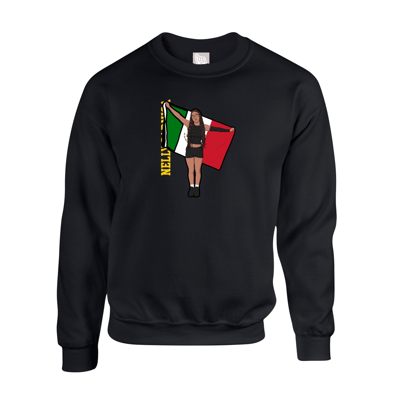 Fleece Crew — Name Vertical in Black
