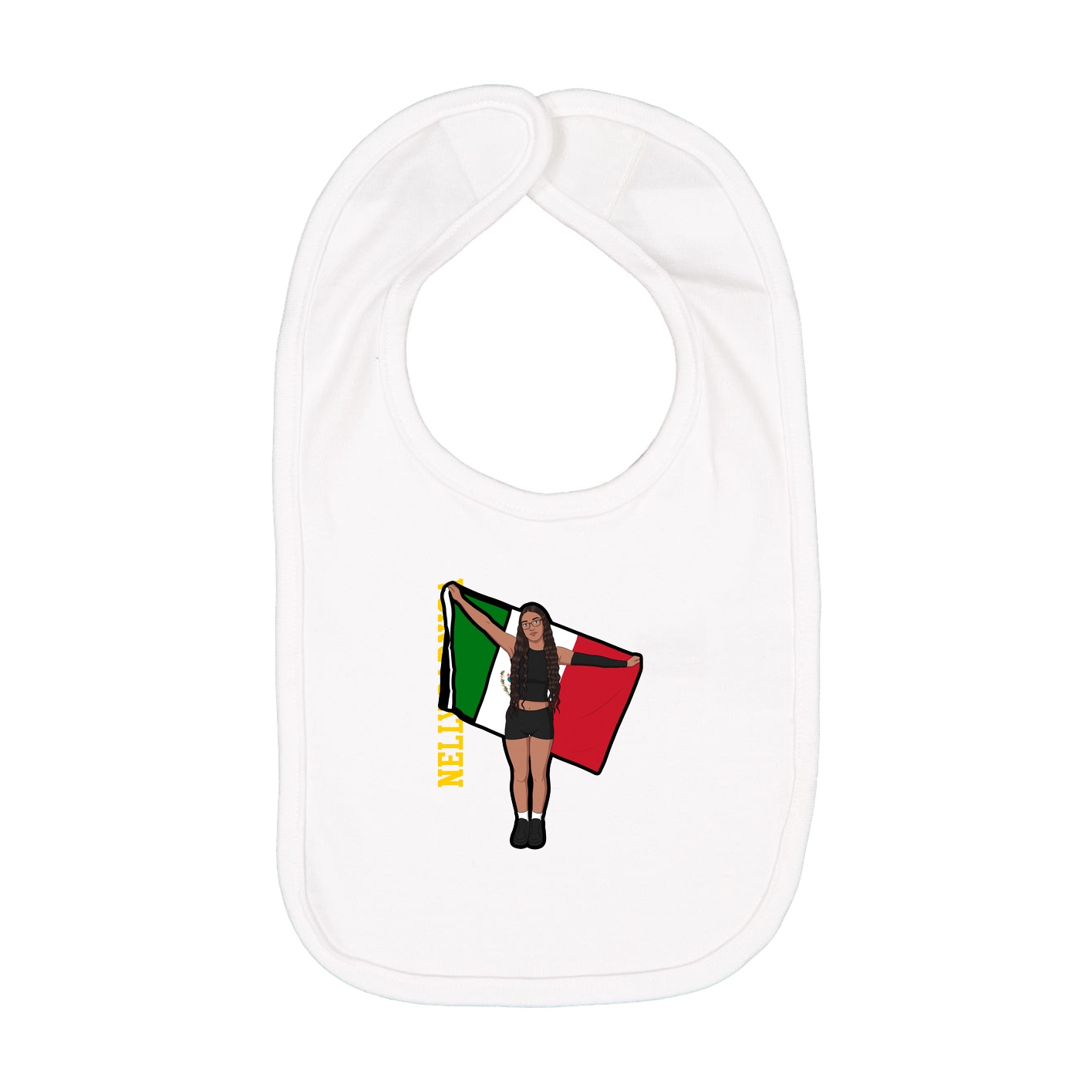 Infant Bib — Name Vertical in White