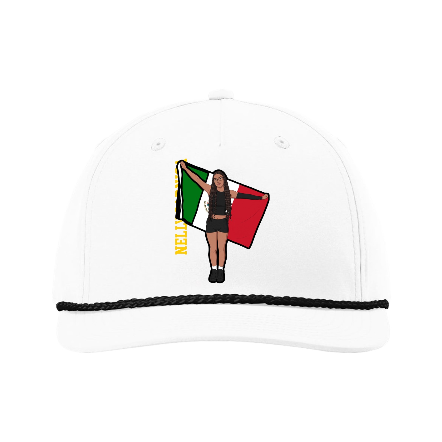 Five-Panel Classic Rope Cap — Name Vertical in White
