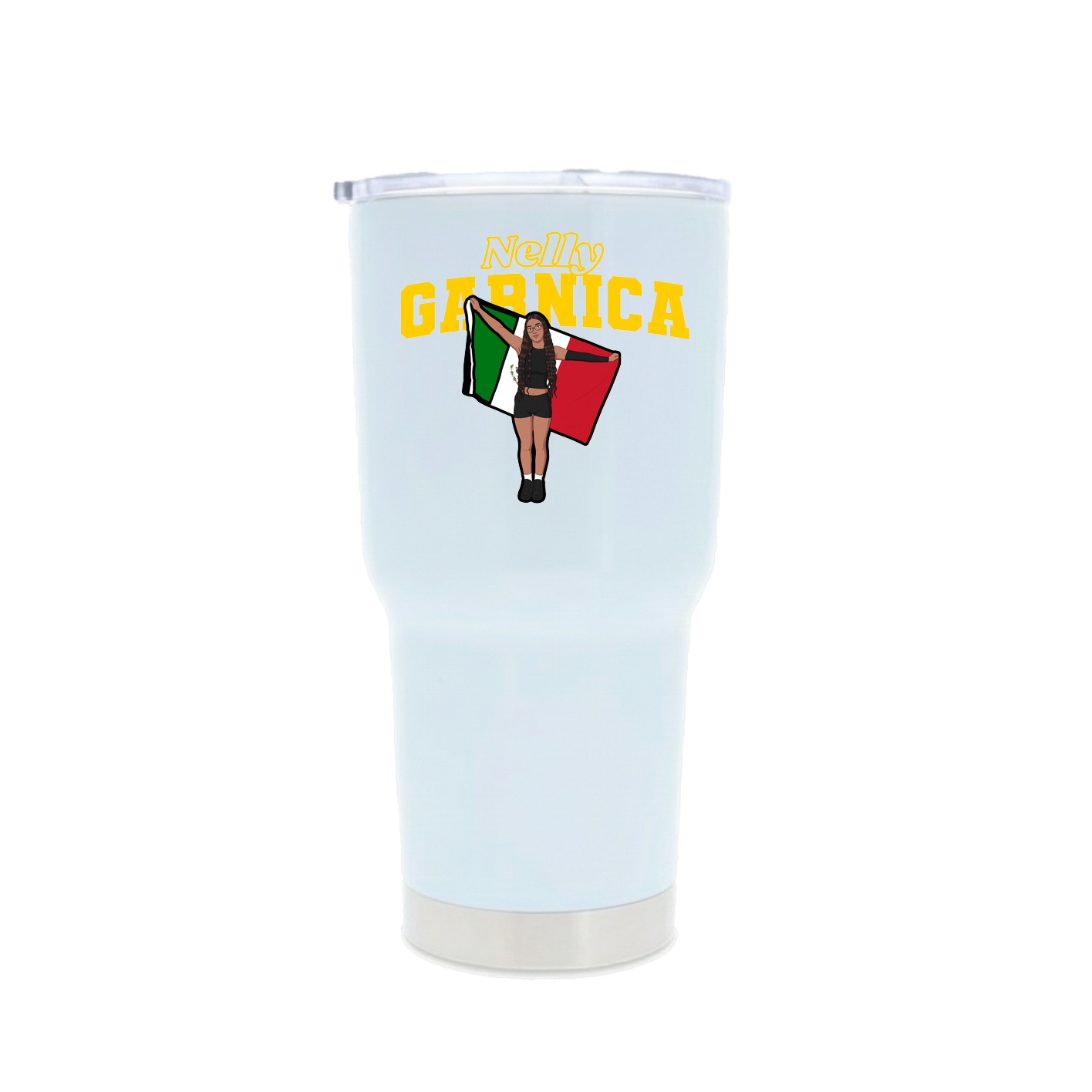 30oz Stainless Steel Tumbler — Name Arch in White