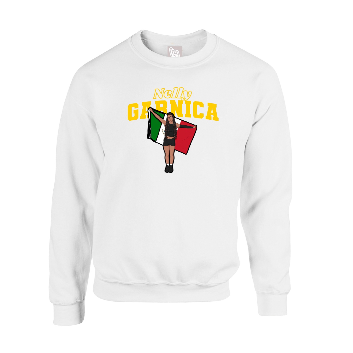 Fleece Crew — Name Arch in White