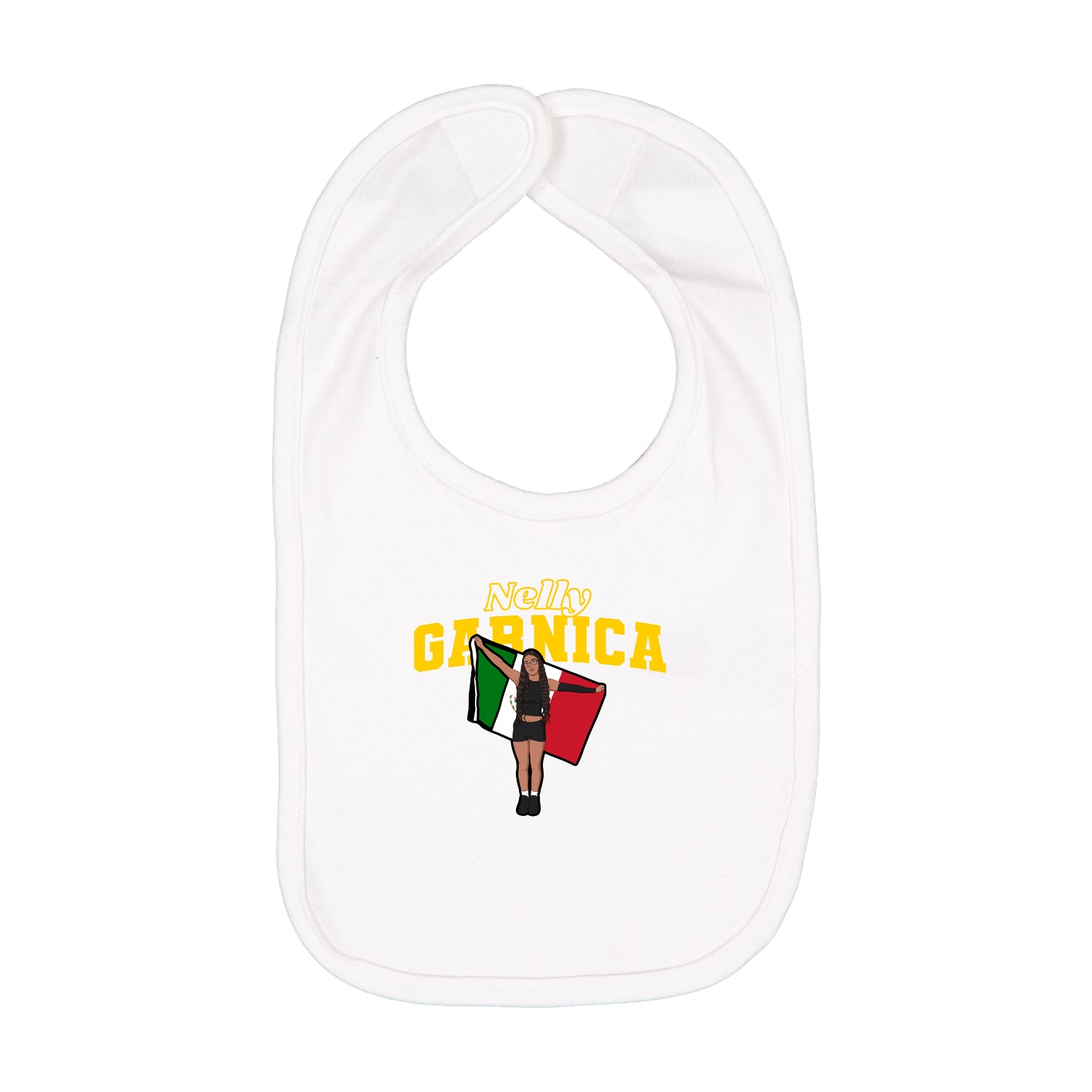 Infant Bib — Name Arch in White