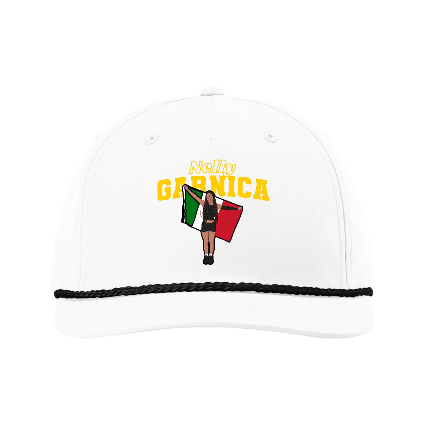 Five-Panel Classic Rope Cap — Name Arch in White