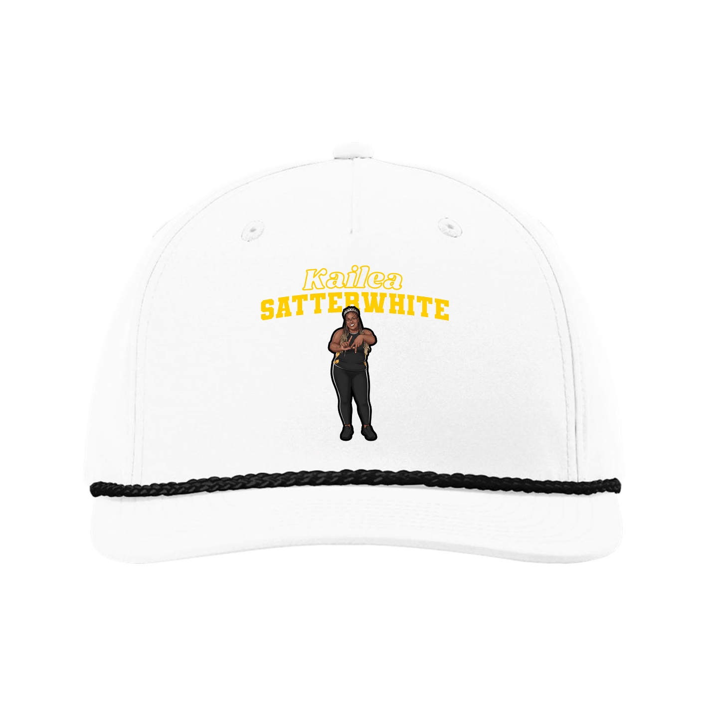 Five-Panel Classic Rope Cap — Name Arch in White