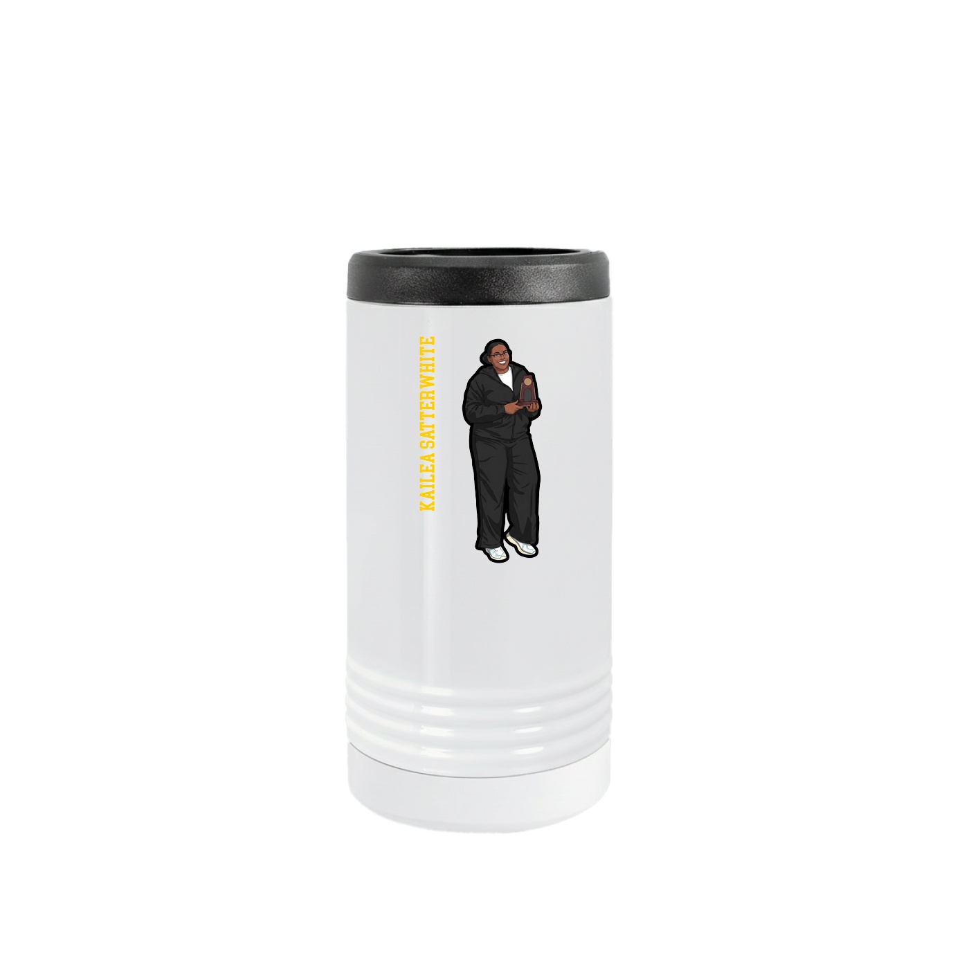 Slim Beverage Holder — Name Vertical in White