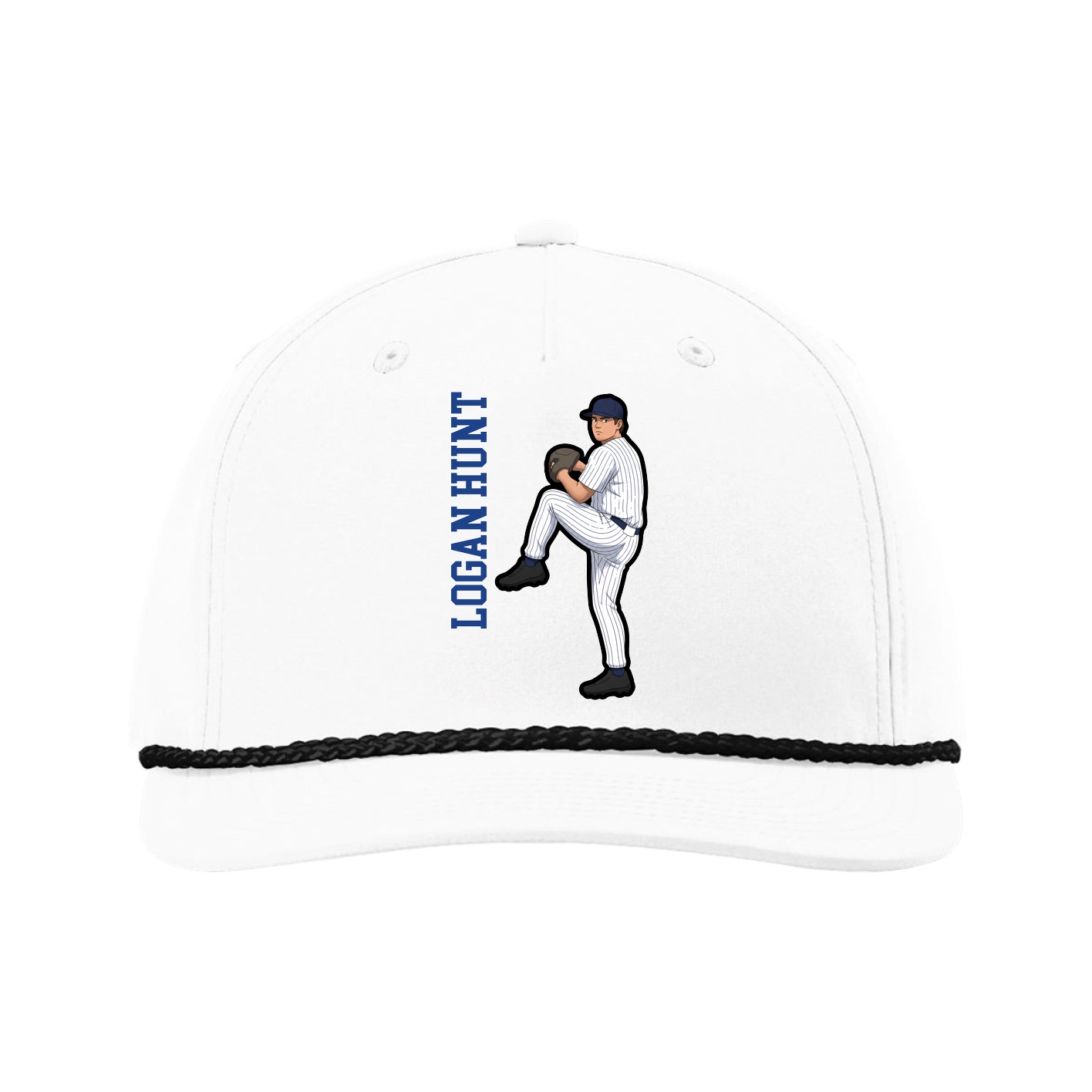 Five-Panel Classic Rope Cap — Name Vertical in White