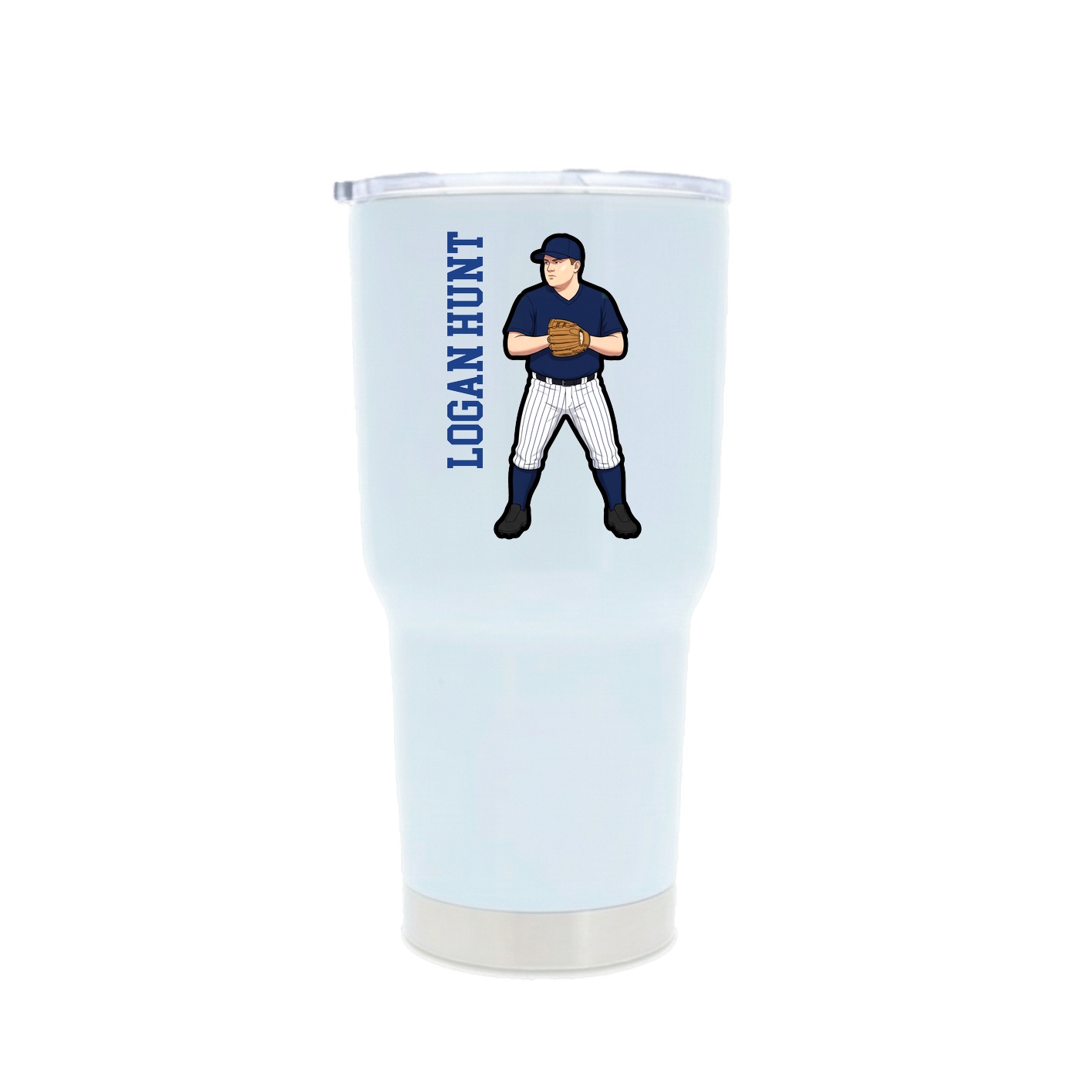 30oz Stainless Steel Tumbler — Name Vertical in White