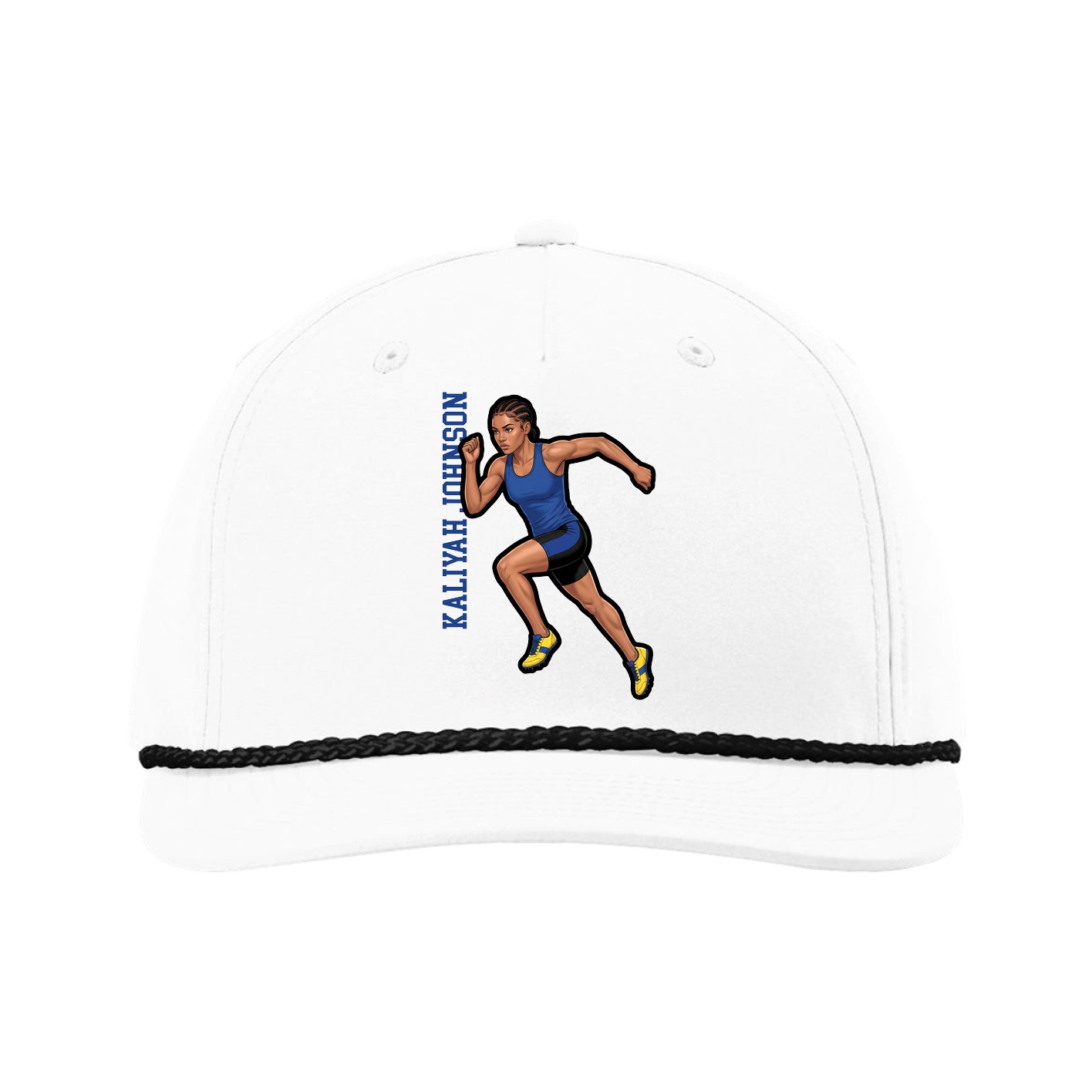 Five-Panel Classic Rope Cap — Name Vertical in White