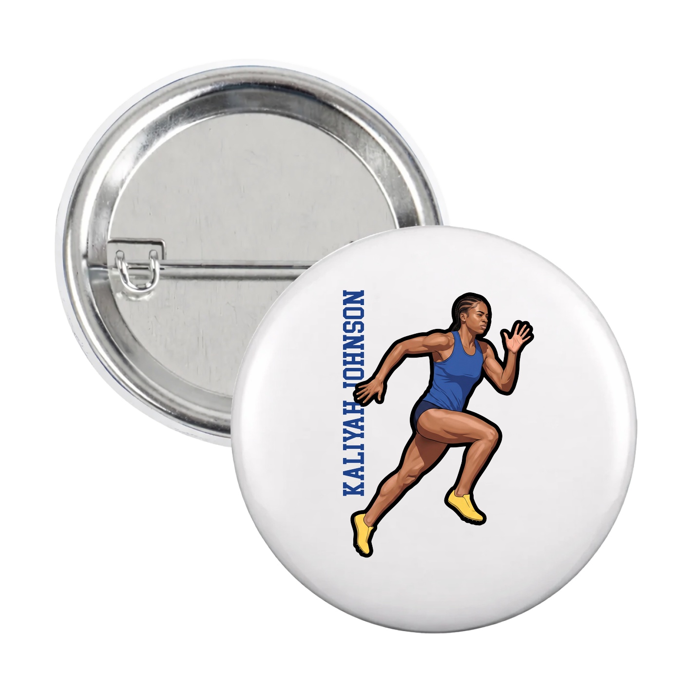 Game Day Button — Name Vertical in White