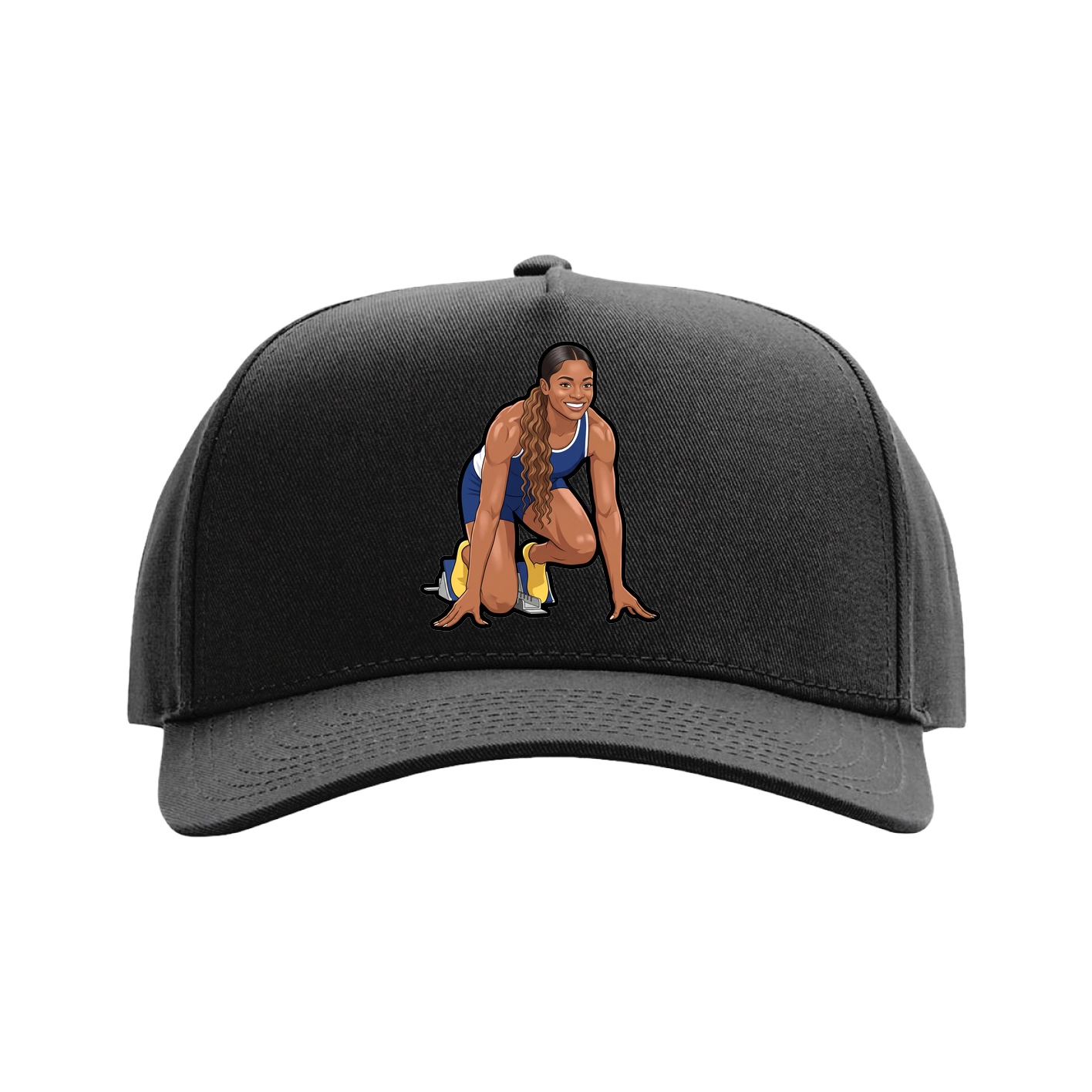 Full Fabric Five-Panel Champ Cap — Name Vertical in Black