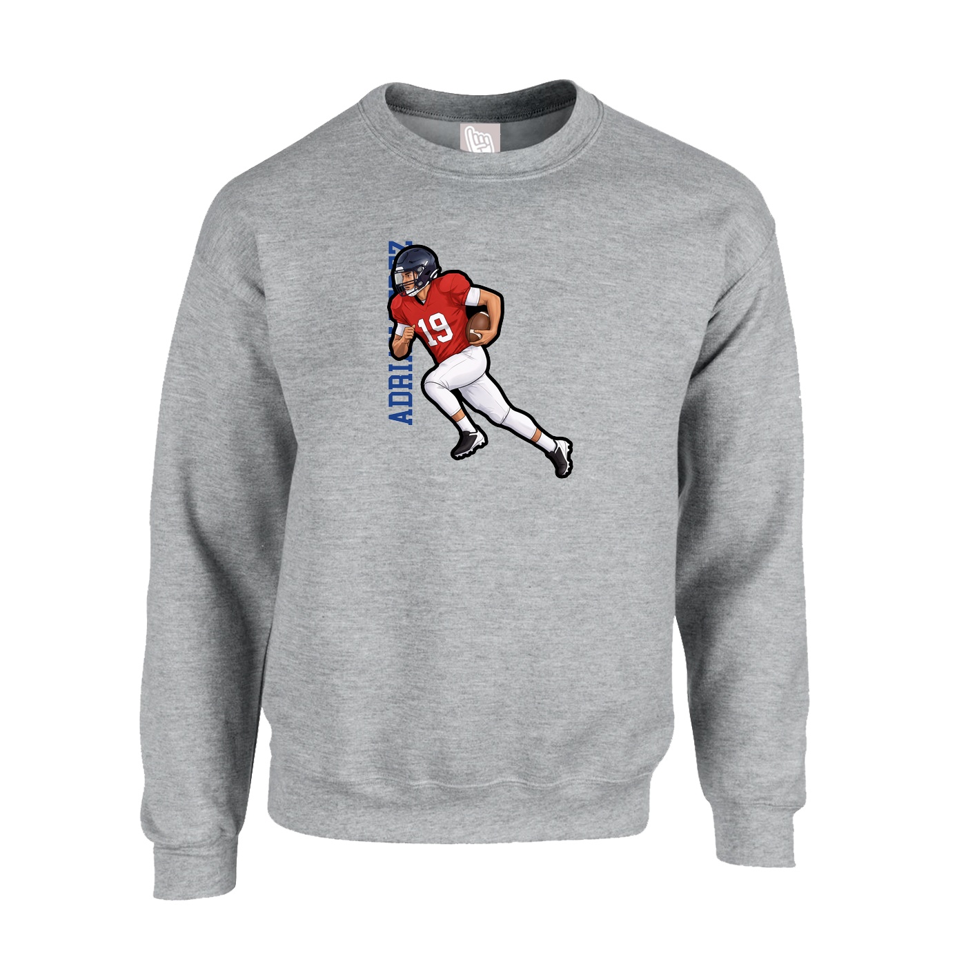 Fleece Crew — Name Vertical in Grey