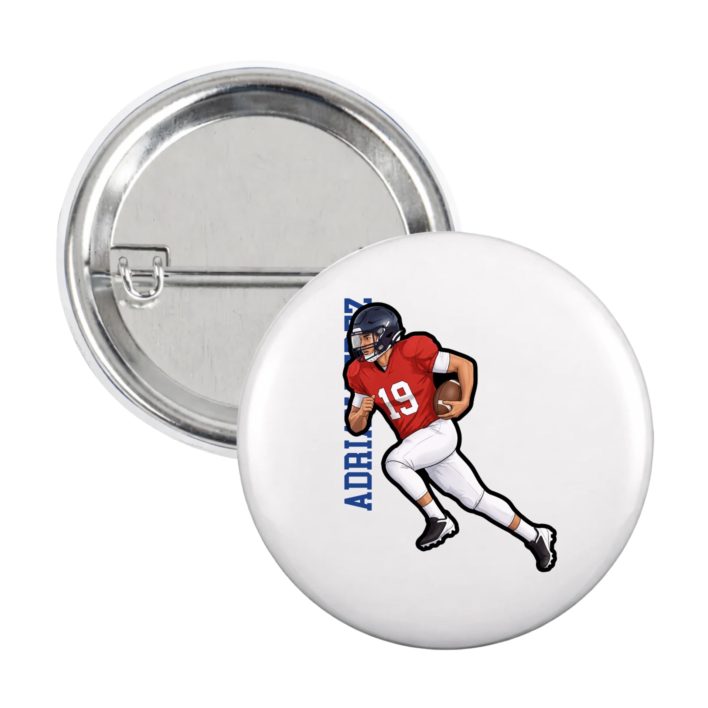 Game Day Button — Name Vertical in White