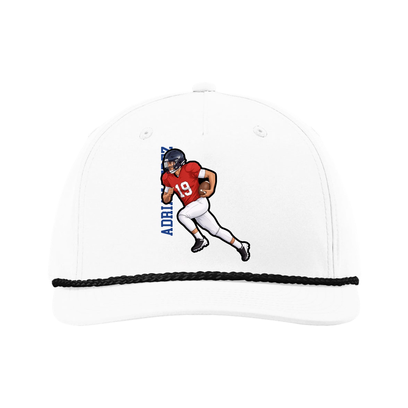 Five-Panel Classic Rope Cap — Name Vertical in White