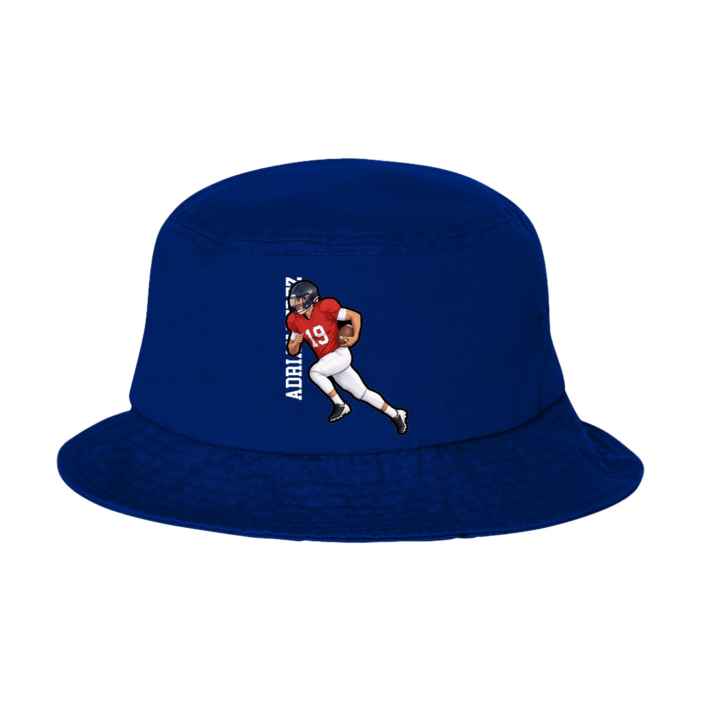 Bucket Cap — Name Vertical in Royal Blue