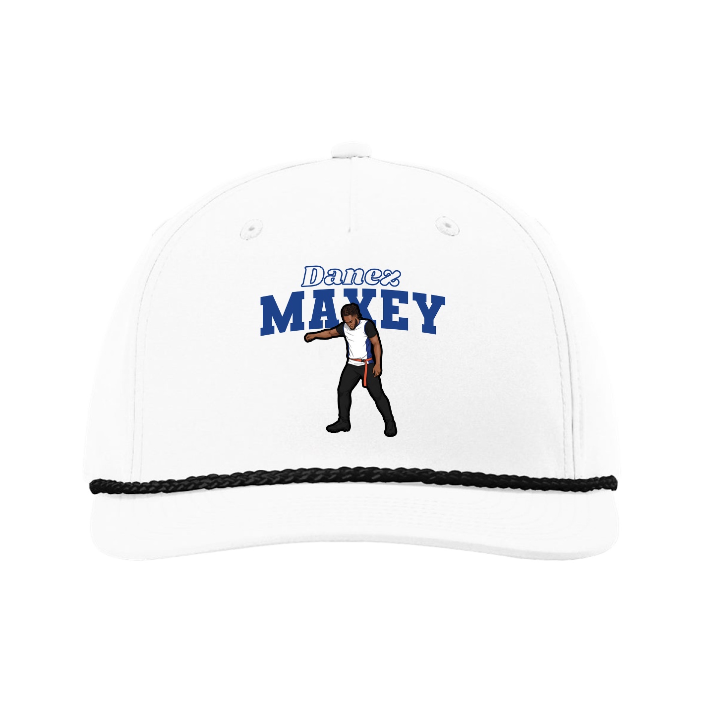Five-Panel Classic Rope Cap — Name Arch in White