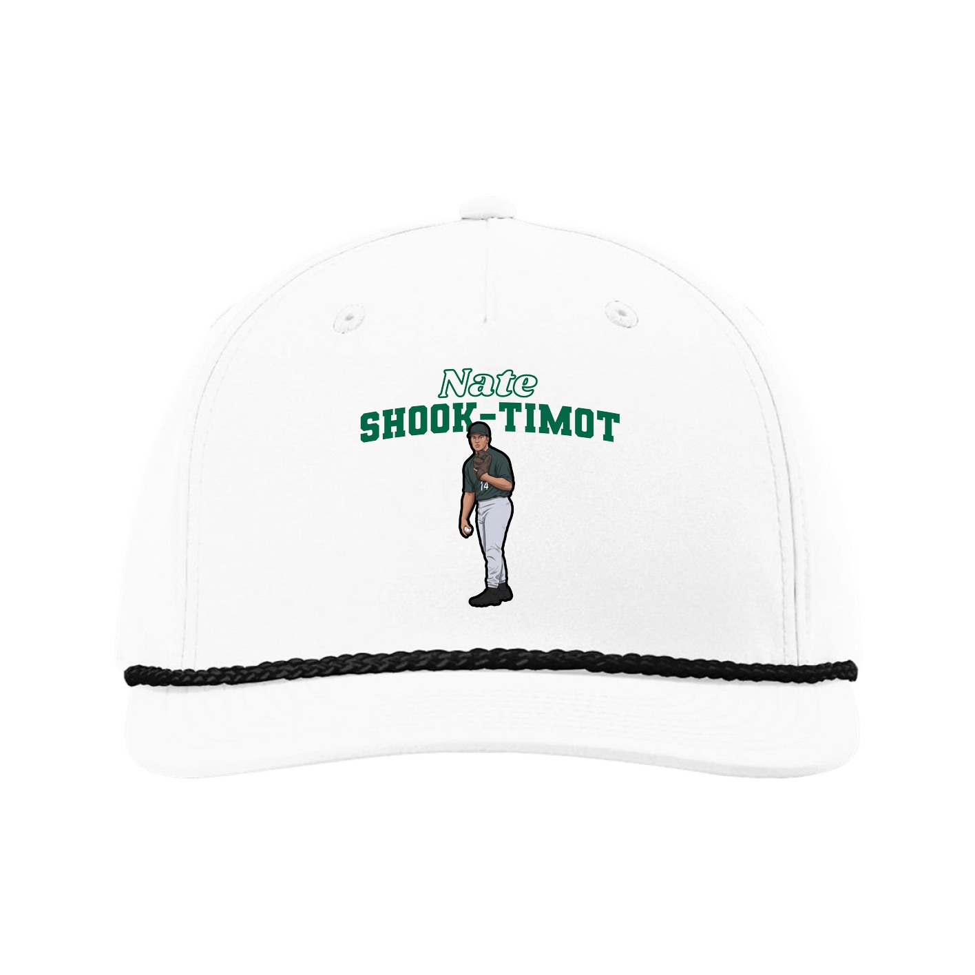 Five-Panel Classic Rope Cap — Name Arch in White