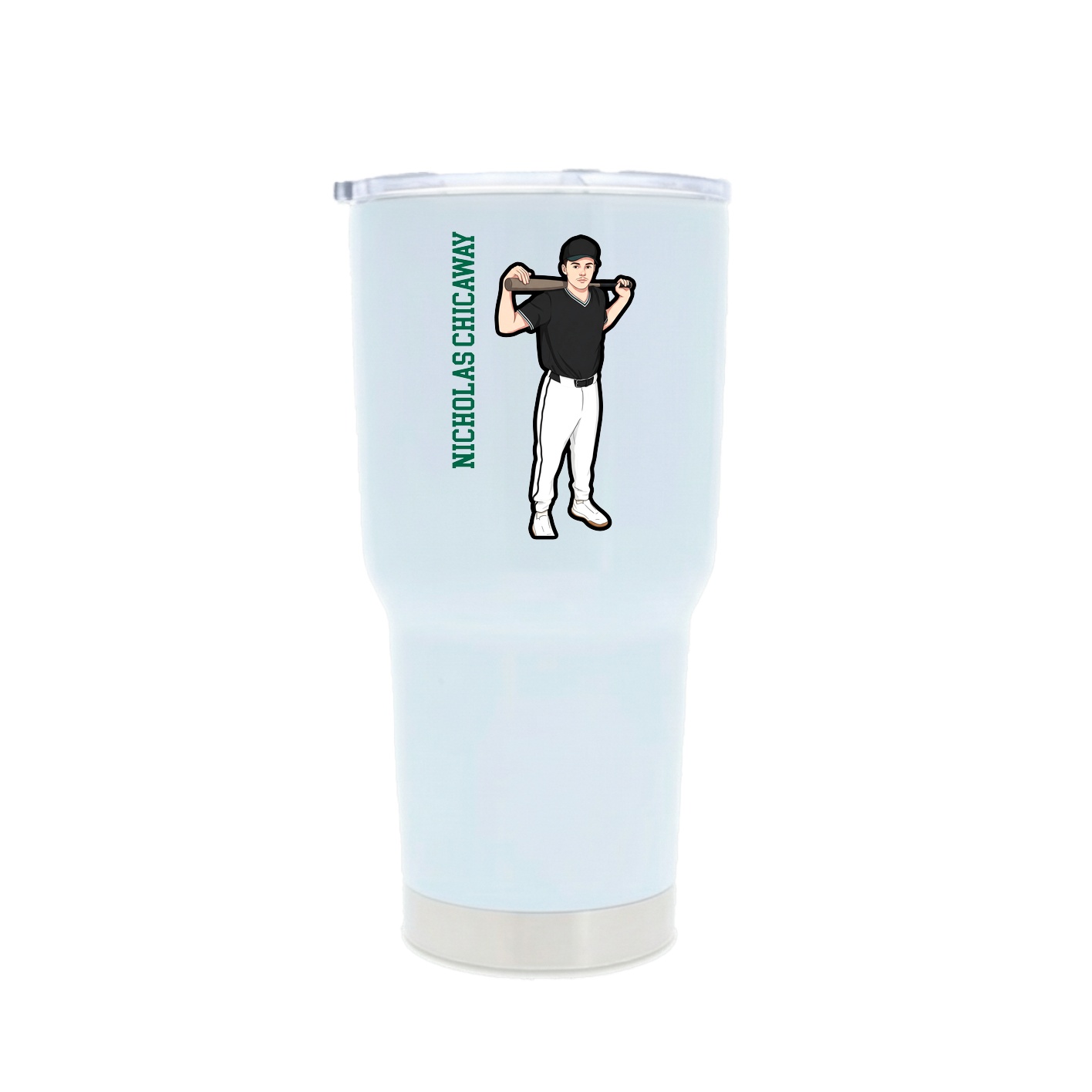 30oz Stainless Steel Tumbler — Name Vertical in White