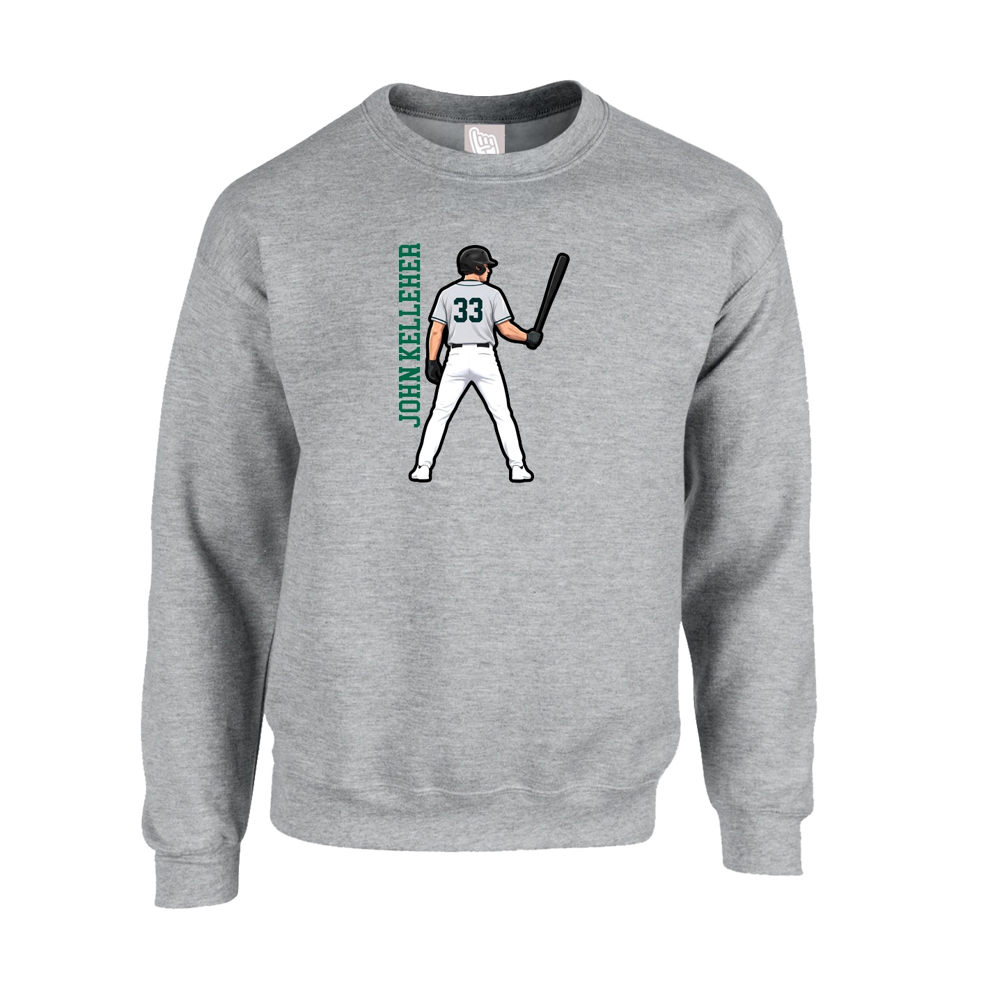 Fleece Crew — Name Vertical in Grey