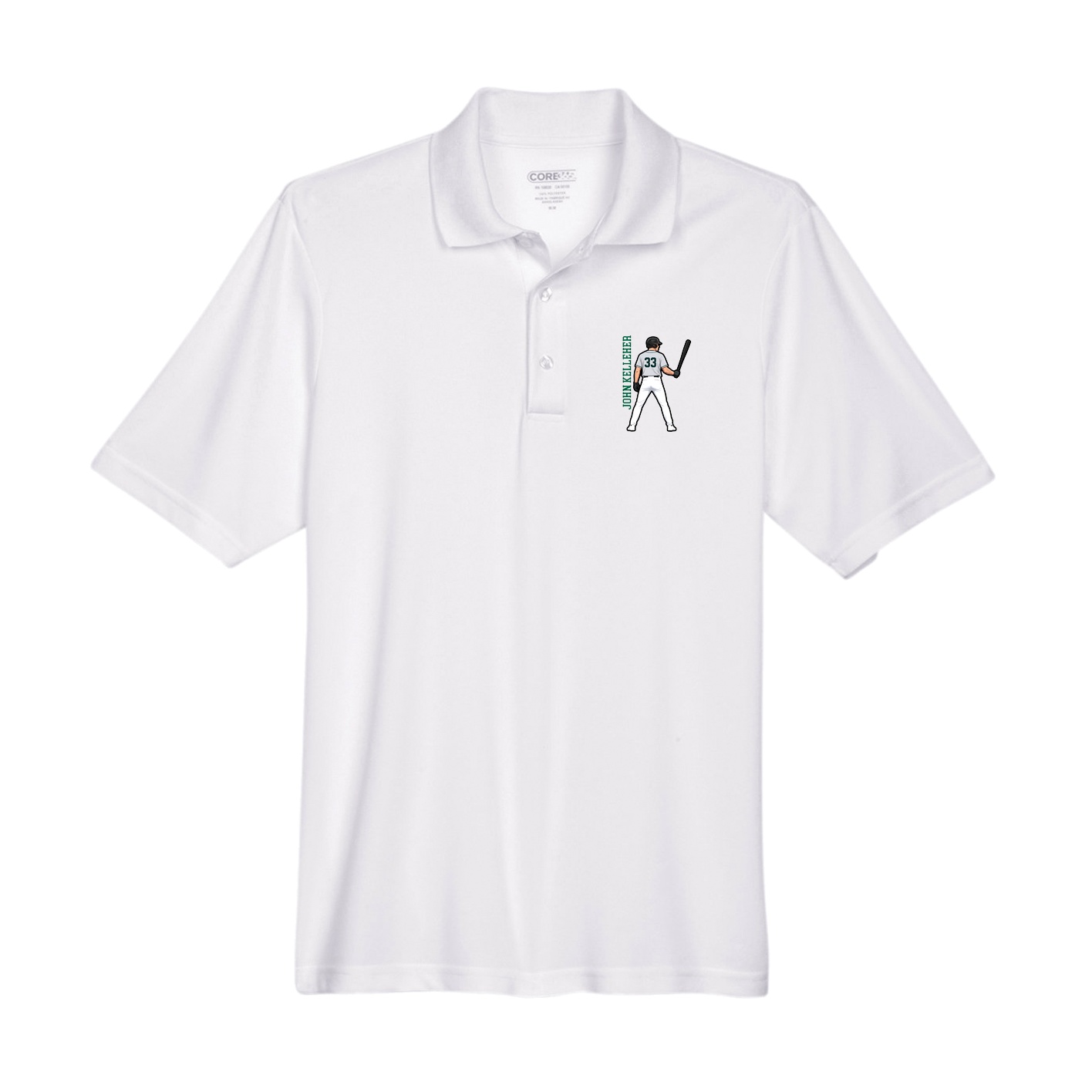 Performance Polo — Name Vertical in White