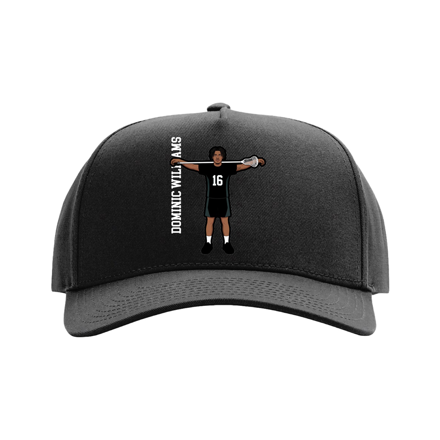 Full Fabric Five-Panel Champ Cap — Name Vertical in Black