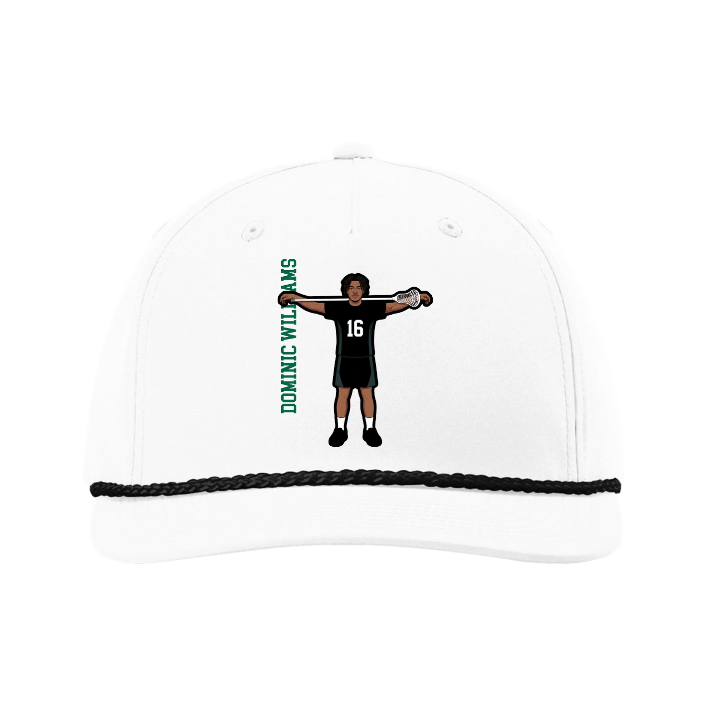 Five-Panel Classic Rope Cap — Name Vertical in White