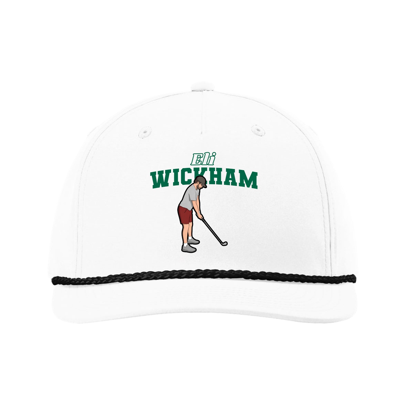 Five-Panel Classic Rope Cap — Name Arch in White