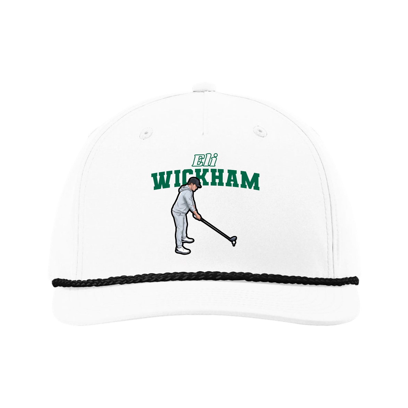 Five-Panel Classic Rope Cap — Name Arch in White
