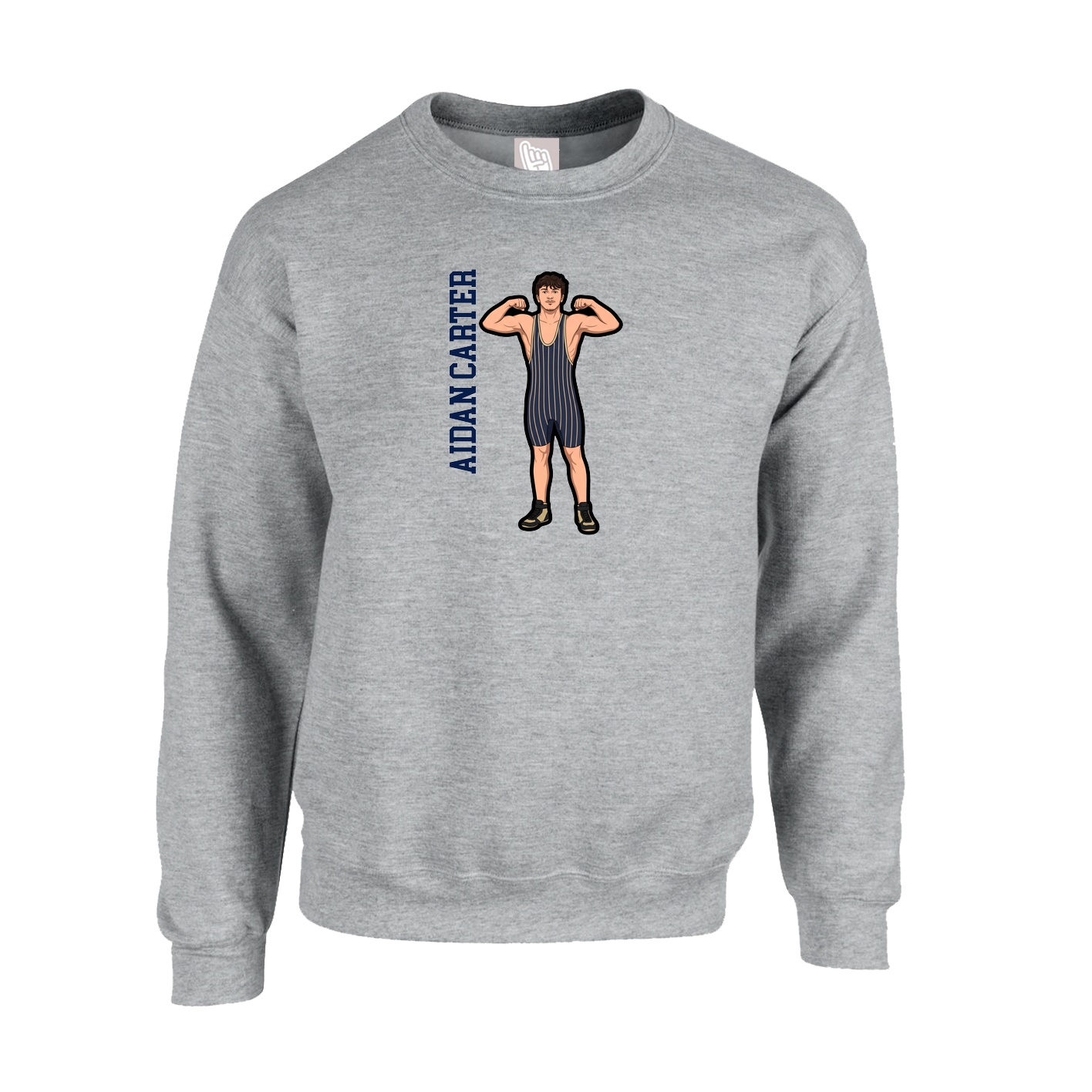 Fleece Crew — Name Vertical in Grey