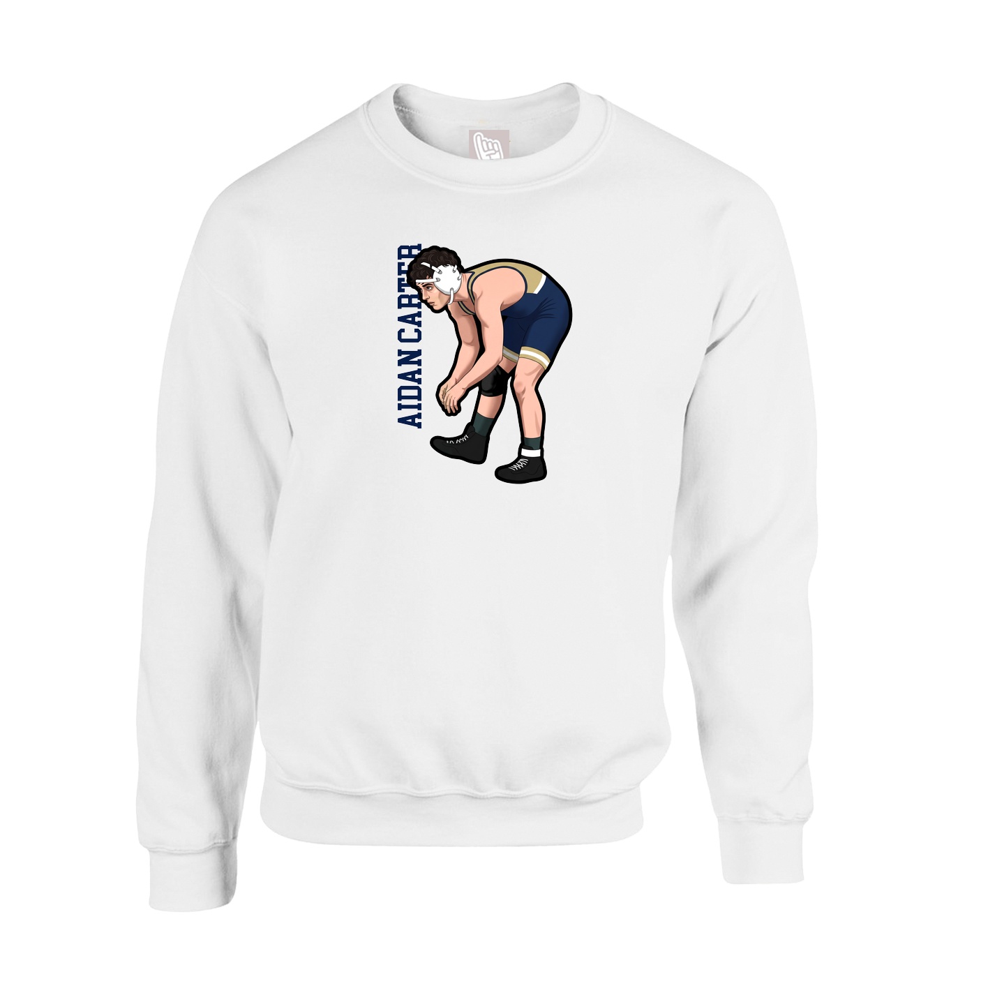 Fleece Crew — Name Vertical in White