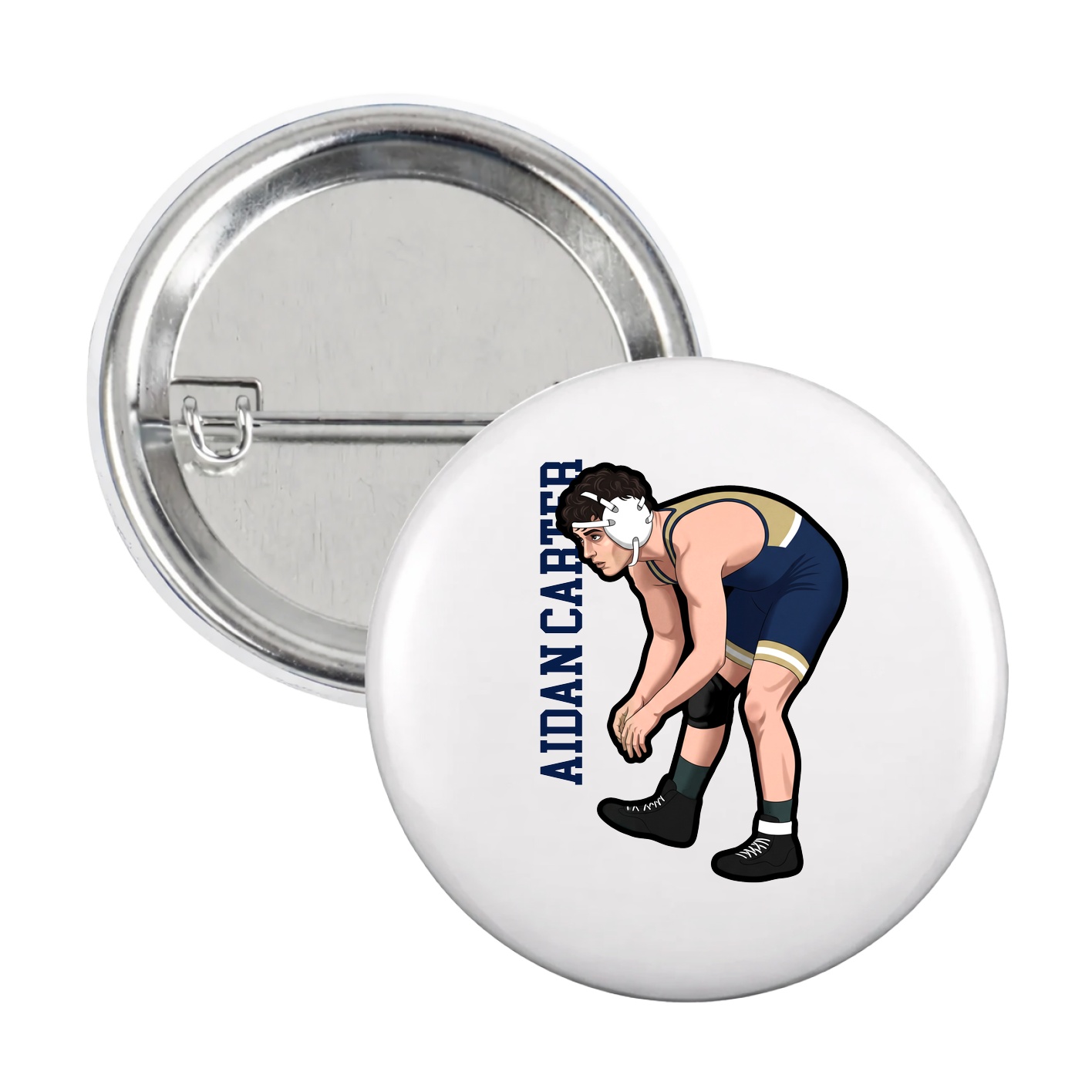 Game Day Button — Name Vertical in White