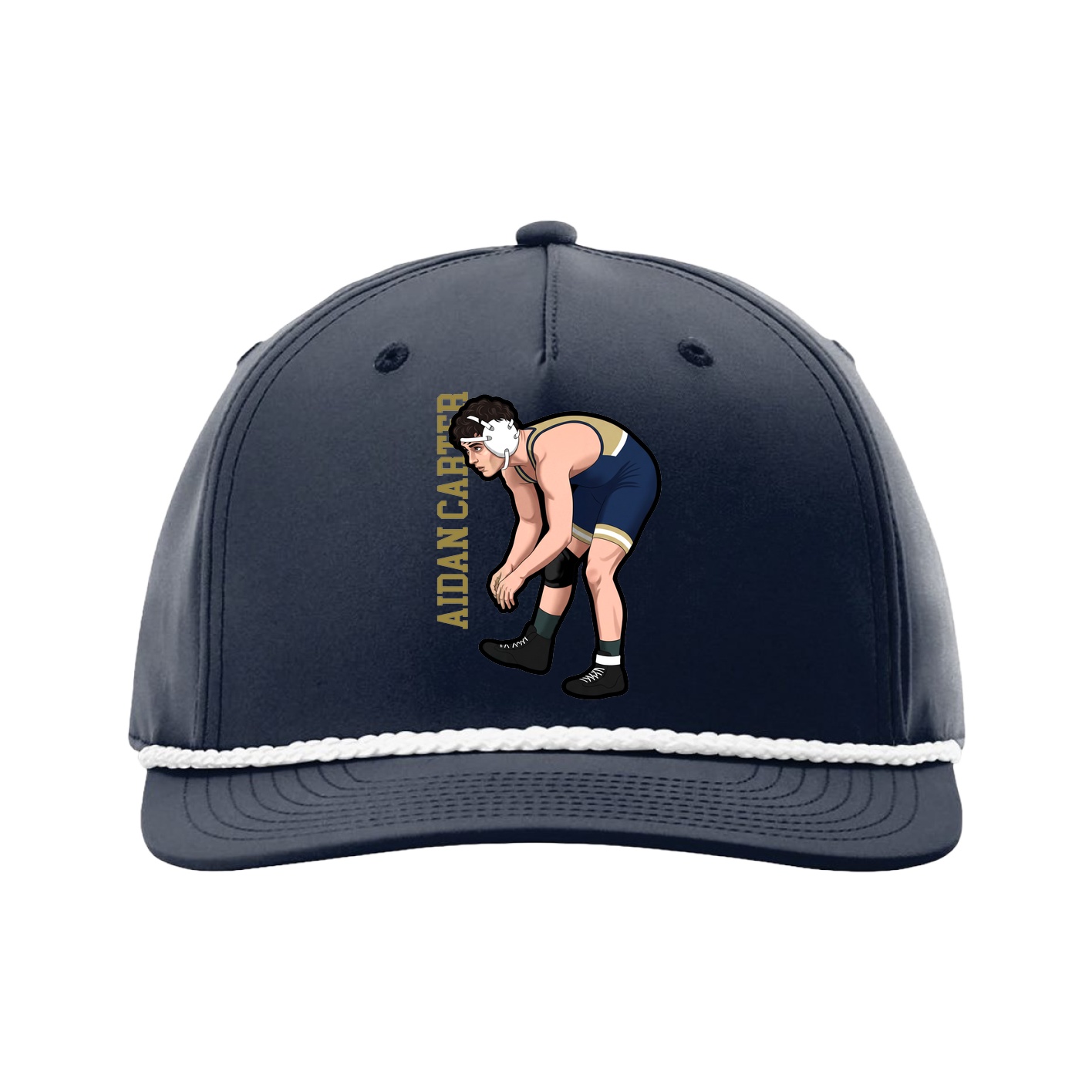 Five-Panel Classic Rope Cap — Name Vertical in Navy