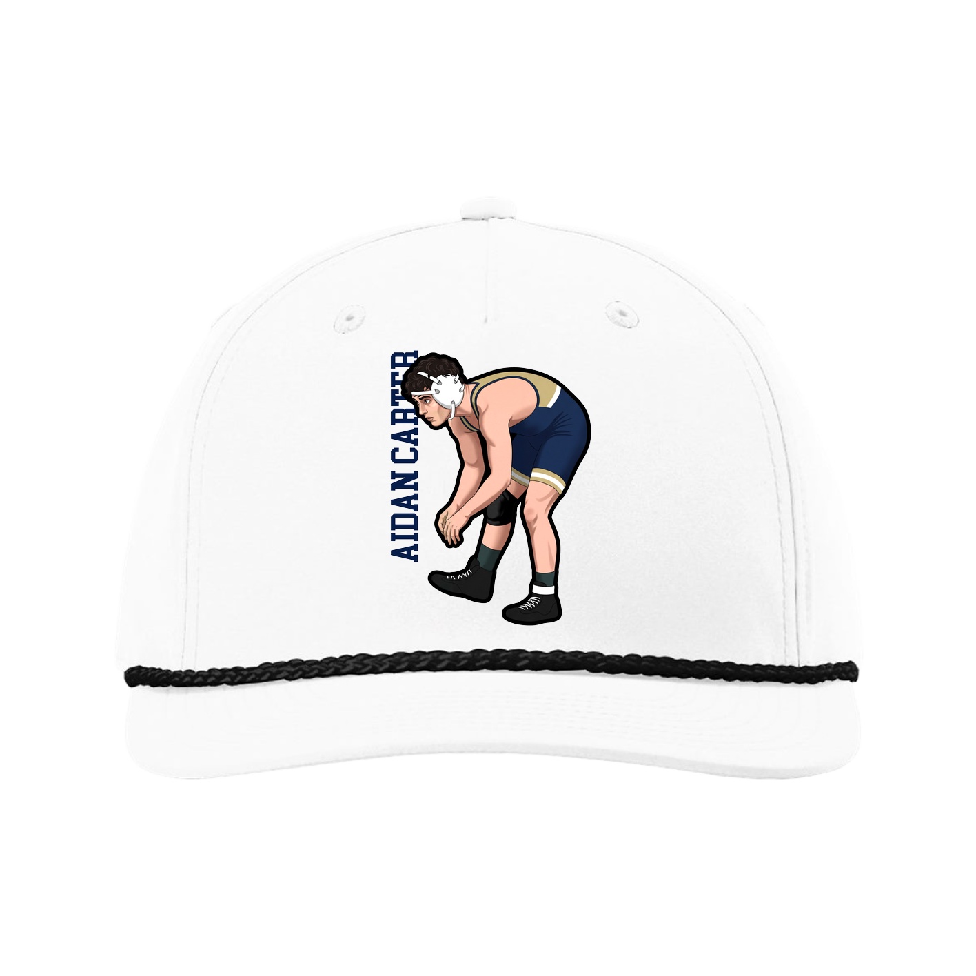 Five-Panel Classic Rope Cap — Name Vertical in White