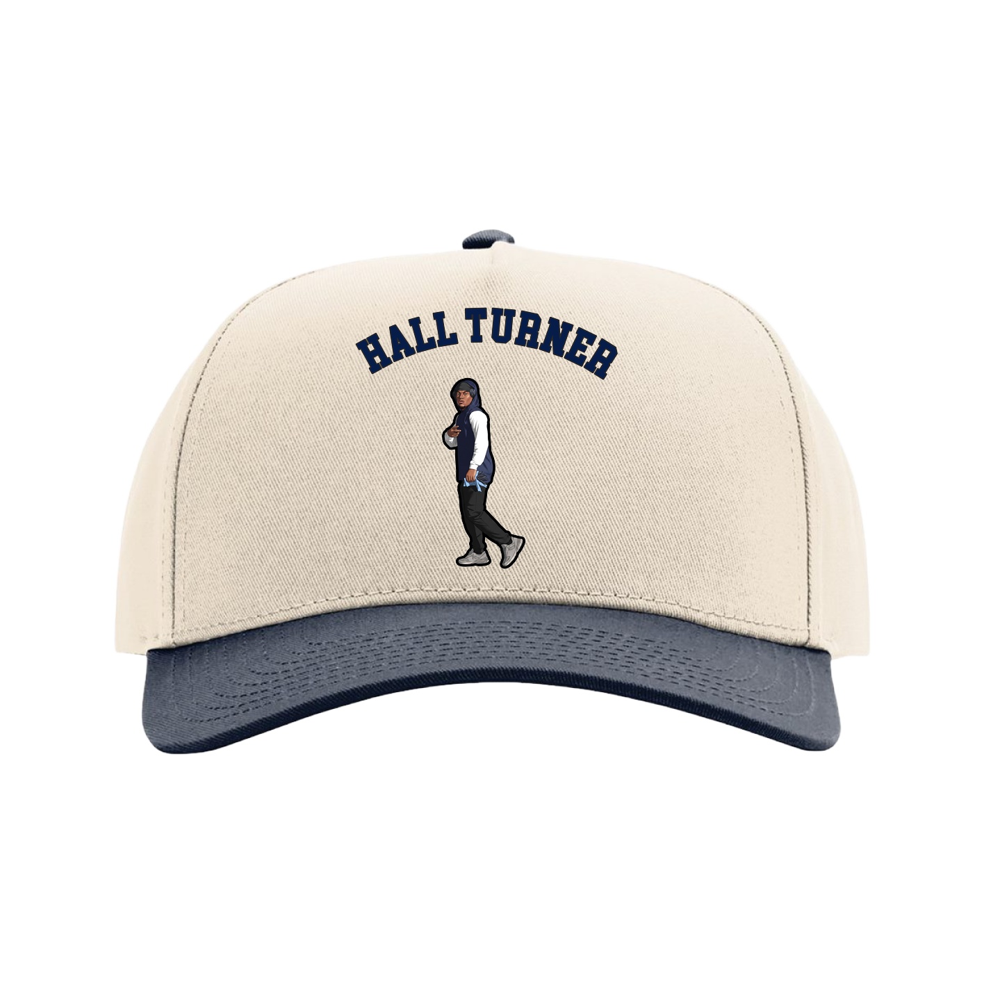 Full Fabric Five-Panel Champ Cap — Shirsey Arch in Cream/Navy