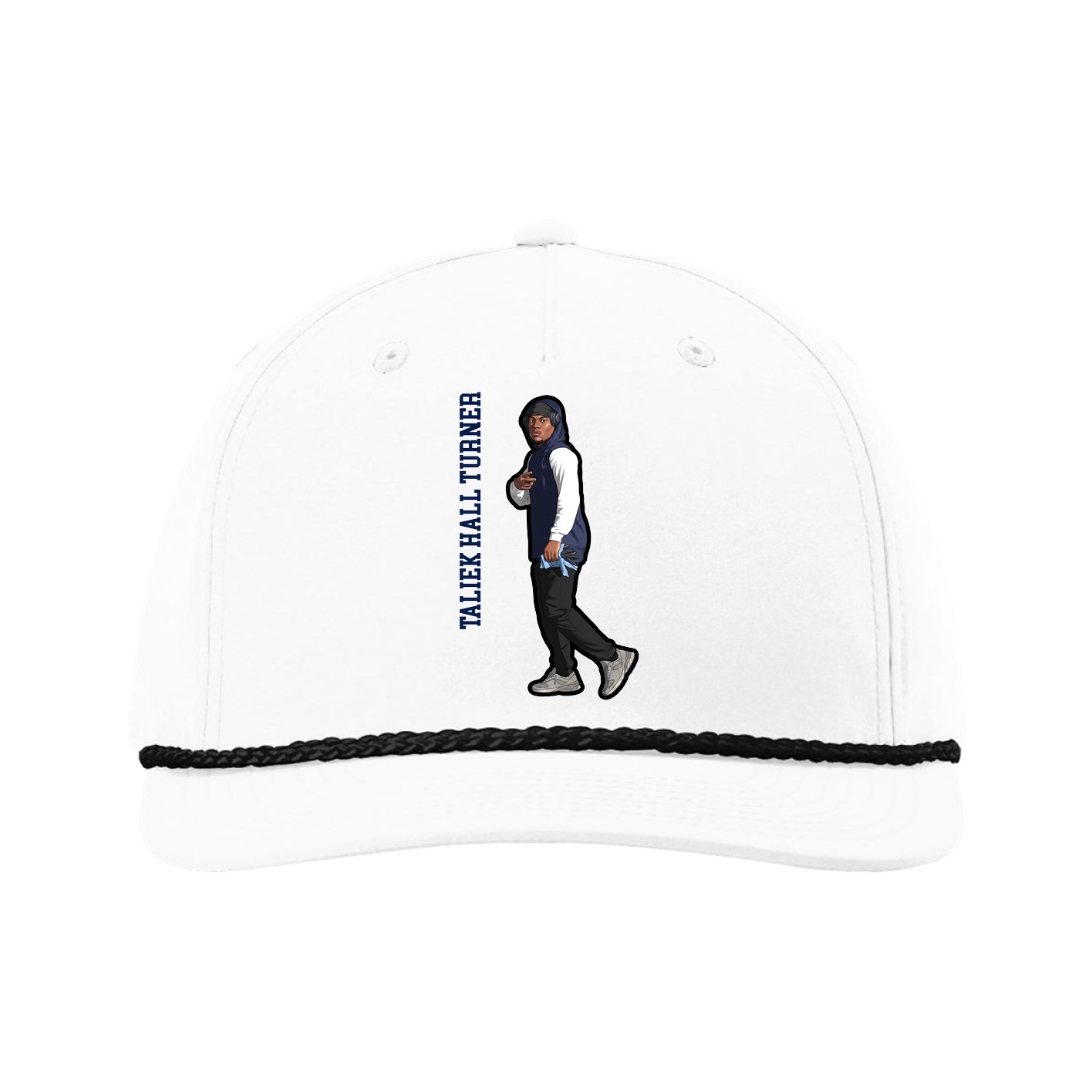 Five-Panel Classic Rope Cap — Name Vertical in White