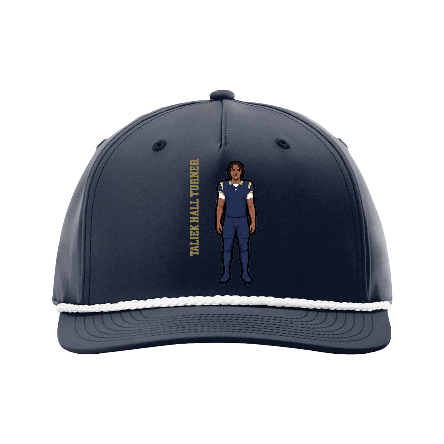 Five-Panel Classic Rope Cap — Name Vertical in Navy