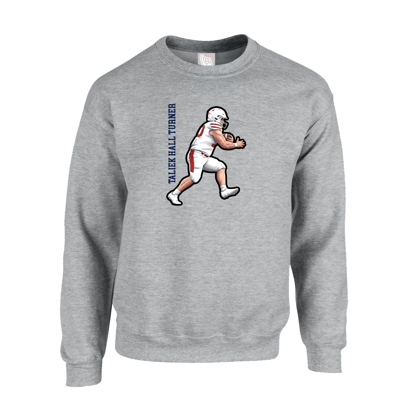 Fleece Crew — Name Vertical in Grey