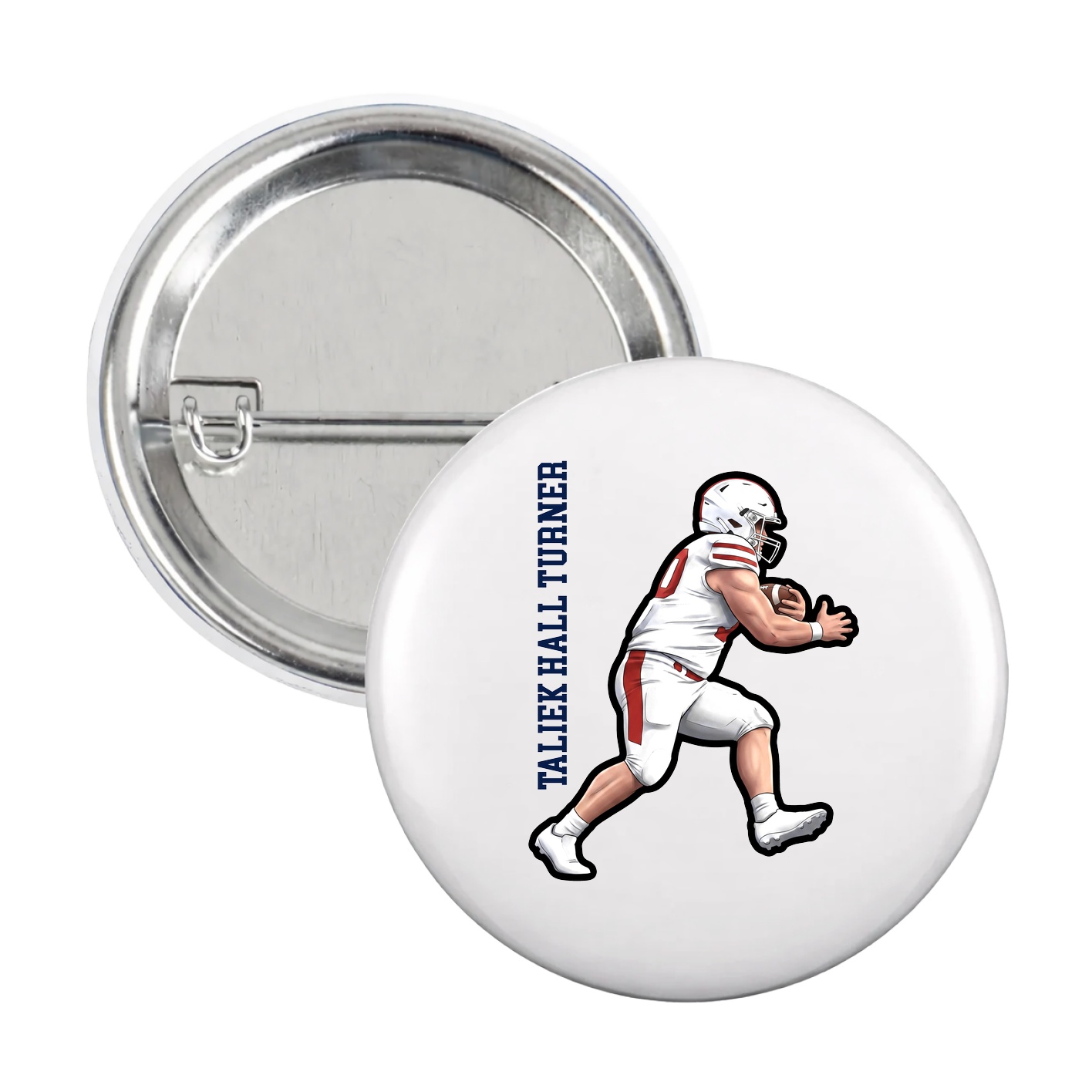 Game Day Button — Name Vertical in White